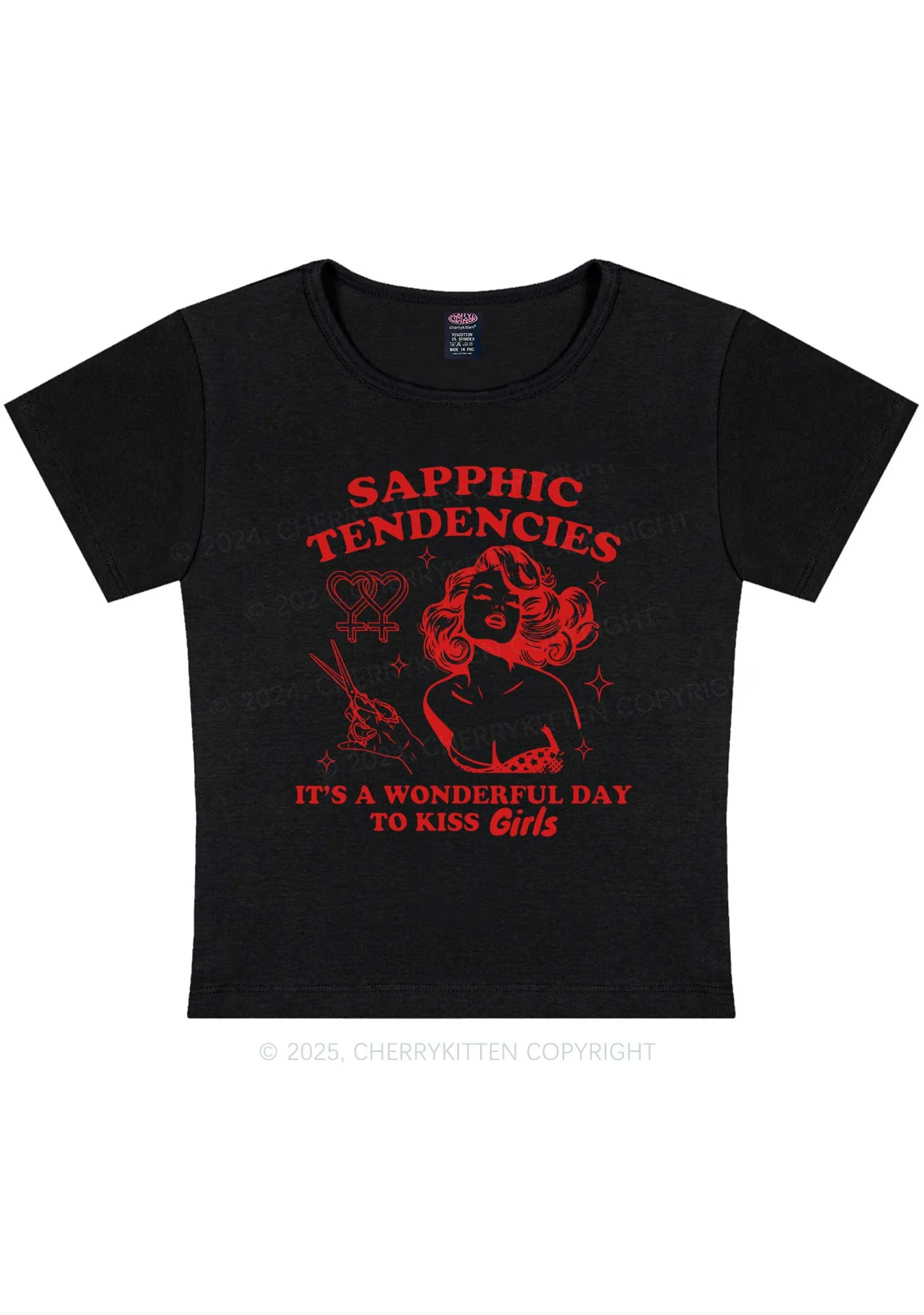 Sapphic Tendencies Kiss Girls Y2K Baby Tee Cherrykitten - Image 5