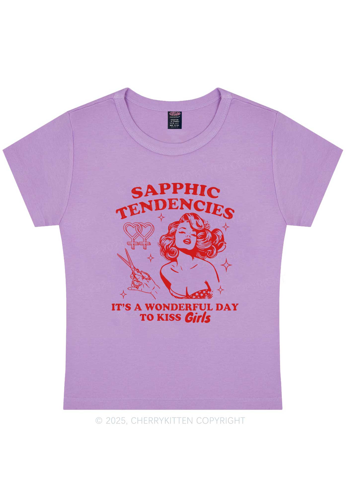 Sapphic Tendencies Kiss Girls Y2K Baby Tee Cherrykitten - Image 6