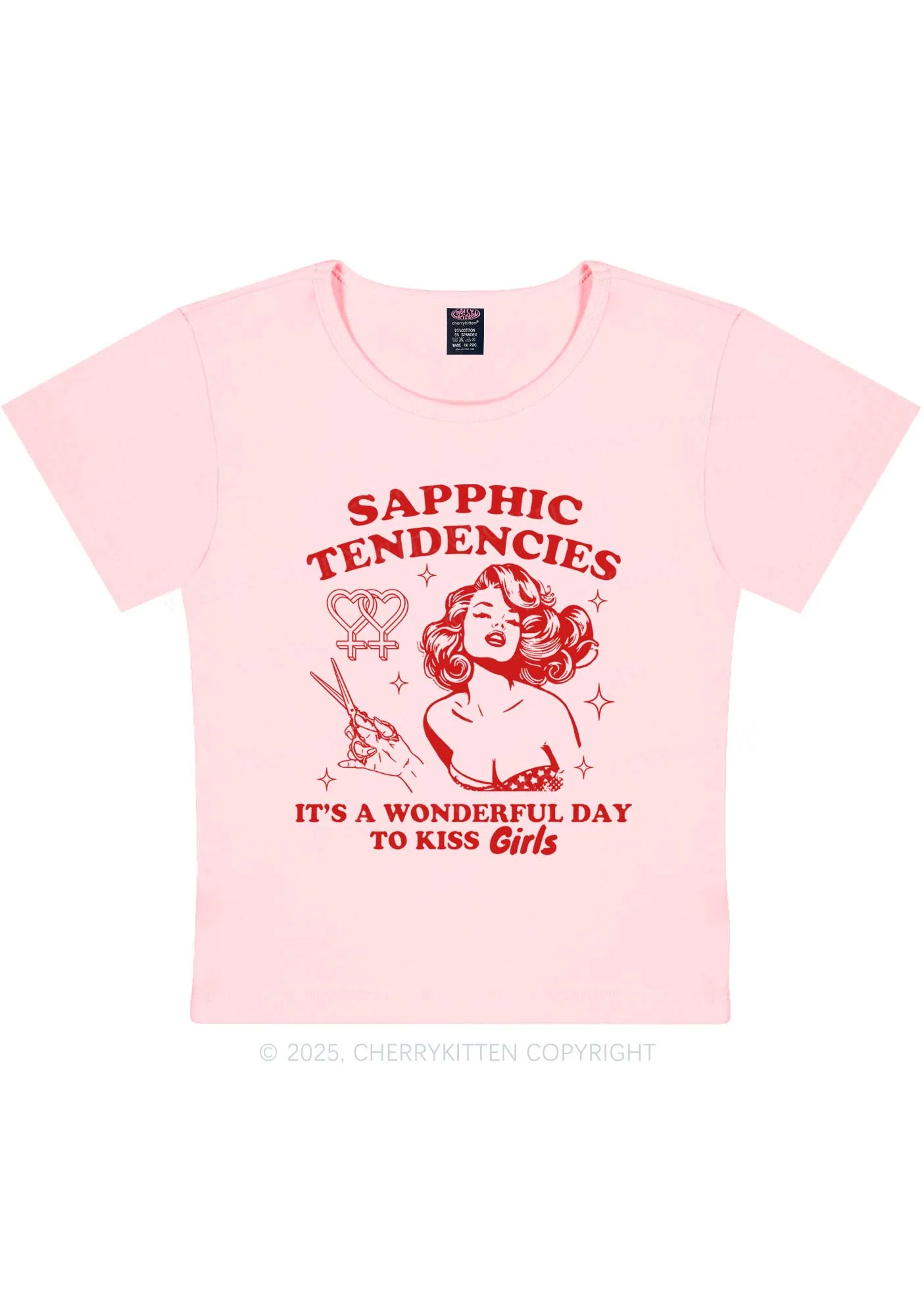 Sapphic Tendencies Kiss Girls Y2K Baby Tee Cherrykitten - Image 8