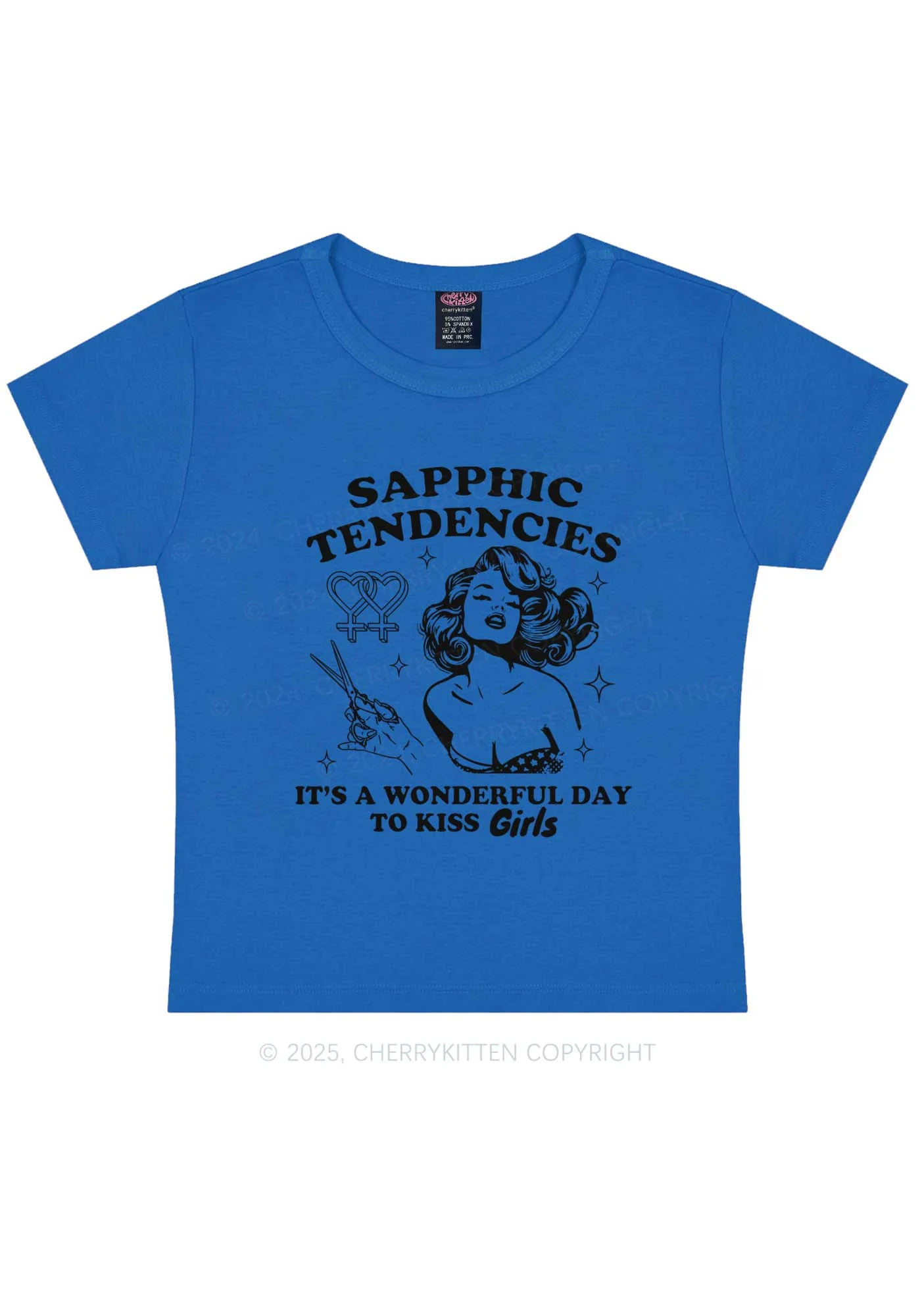 Sapphic Tendencies Kiss Girls Y2K Baby Tee Cherrykitten - Image 9