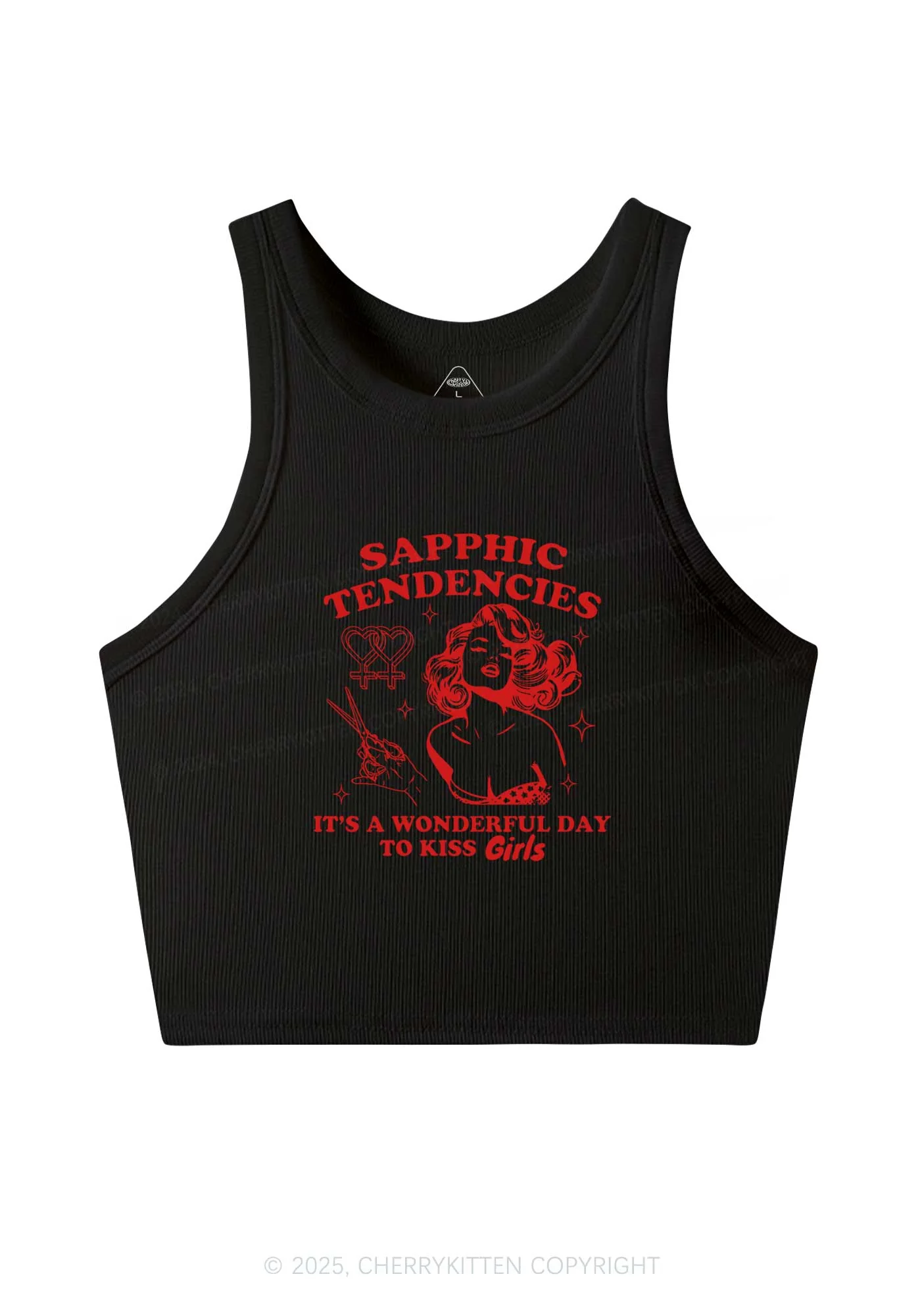 Sapphic Tendencies Kiss Girls Y2K Crop Tank Top Cherrykitten - Image 3