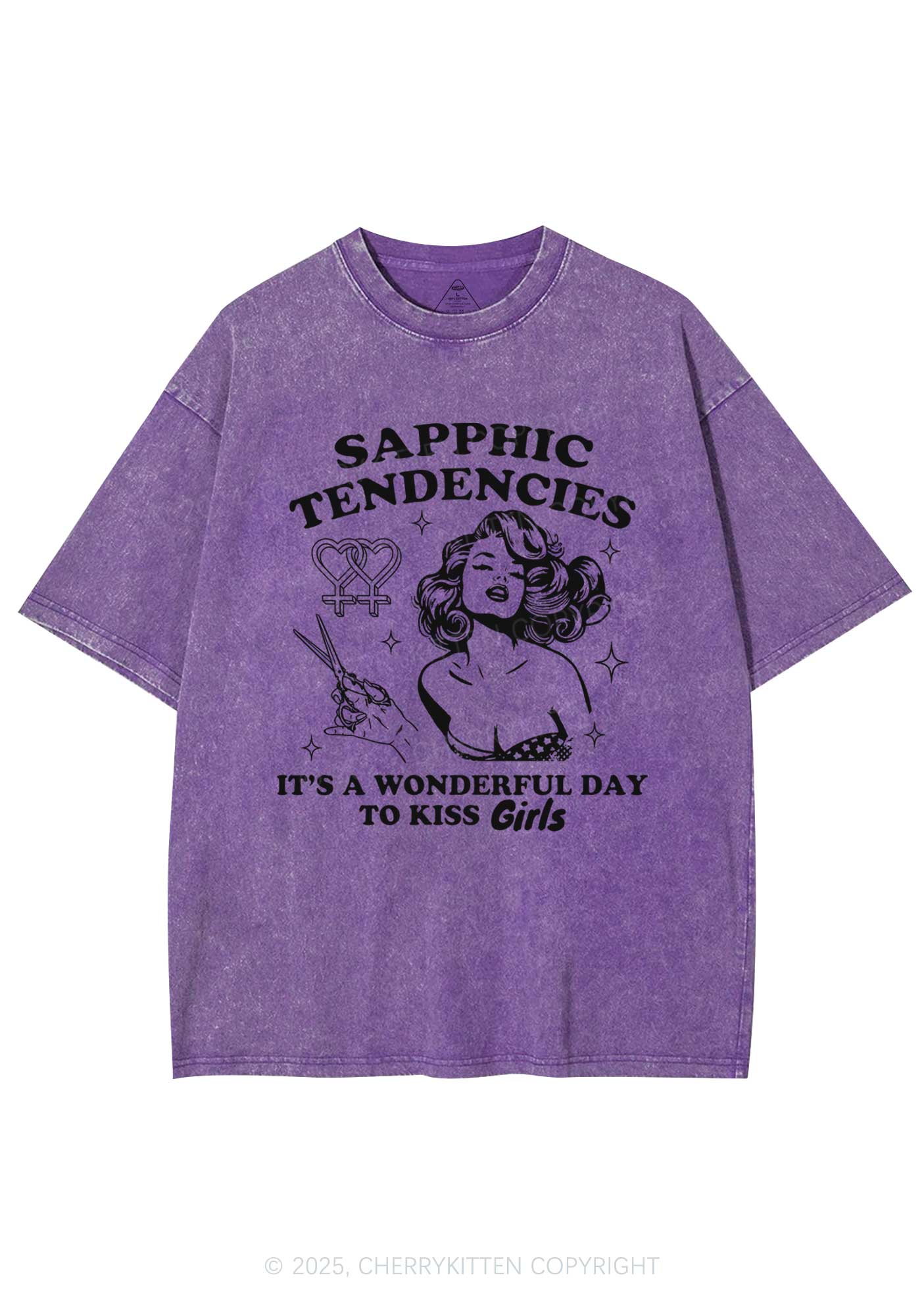 Sapphic Tendencies Kiss Girls Y2K Shirts Washed Tee Cherrykitten - Image 5