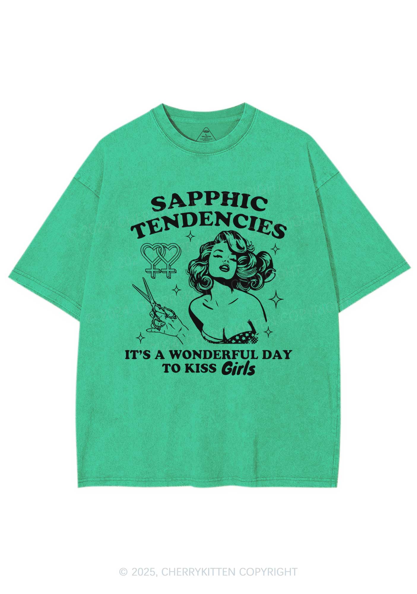 Sapphic Tendencies Kiss Girls Y2K Shirts Washed Tee Cherrykitten - Image 6