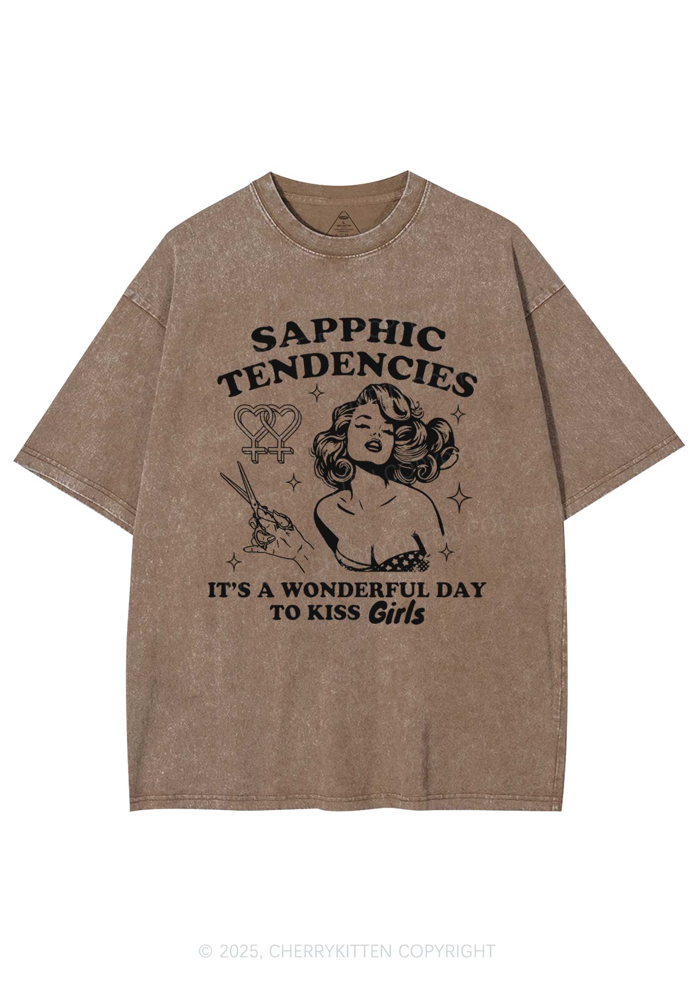 Sapphic Tendencies Kiss Girls Y2K Shirts Washed Tee Cherrykitten - Image 8
