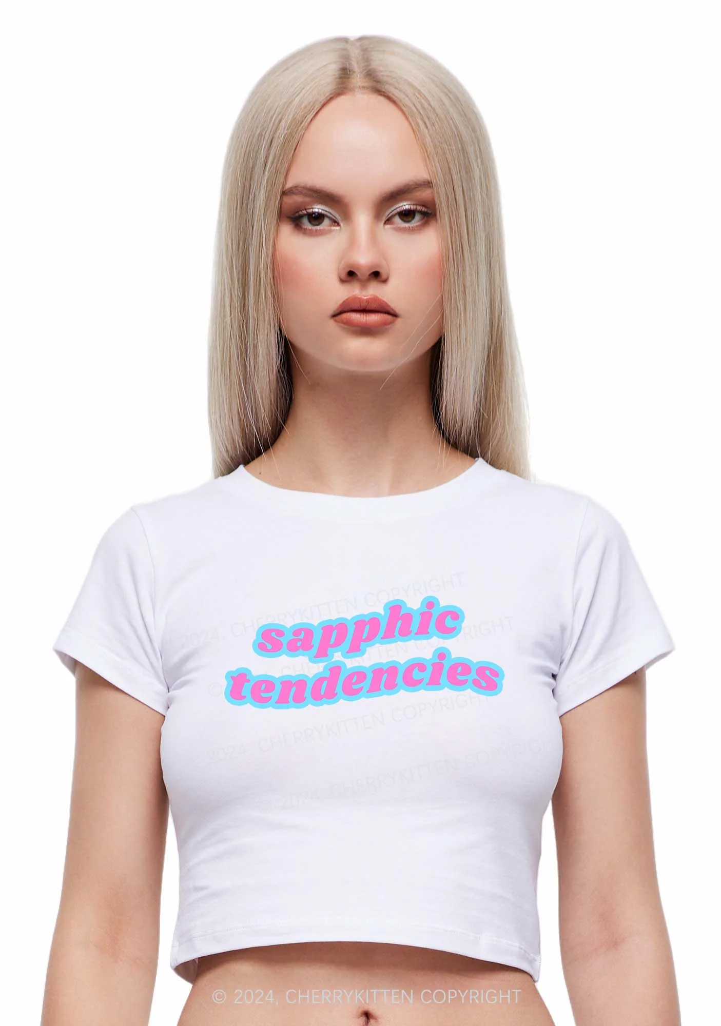 Sapphic Tendencies Y2K Baby Tee Cherrykitten - Image 2