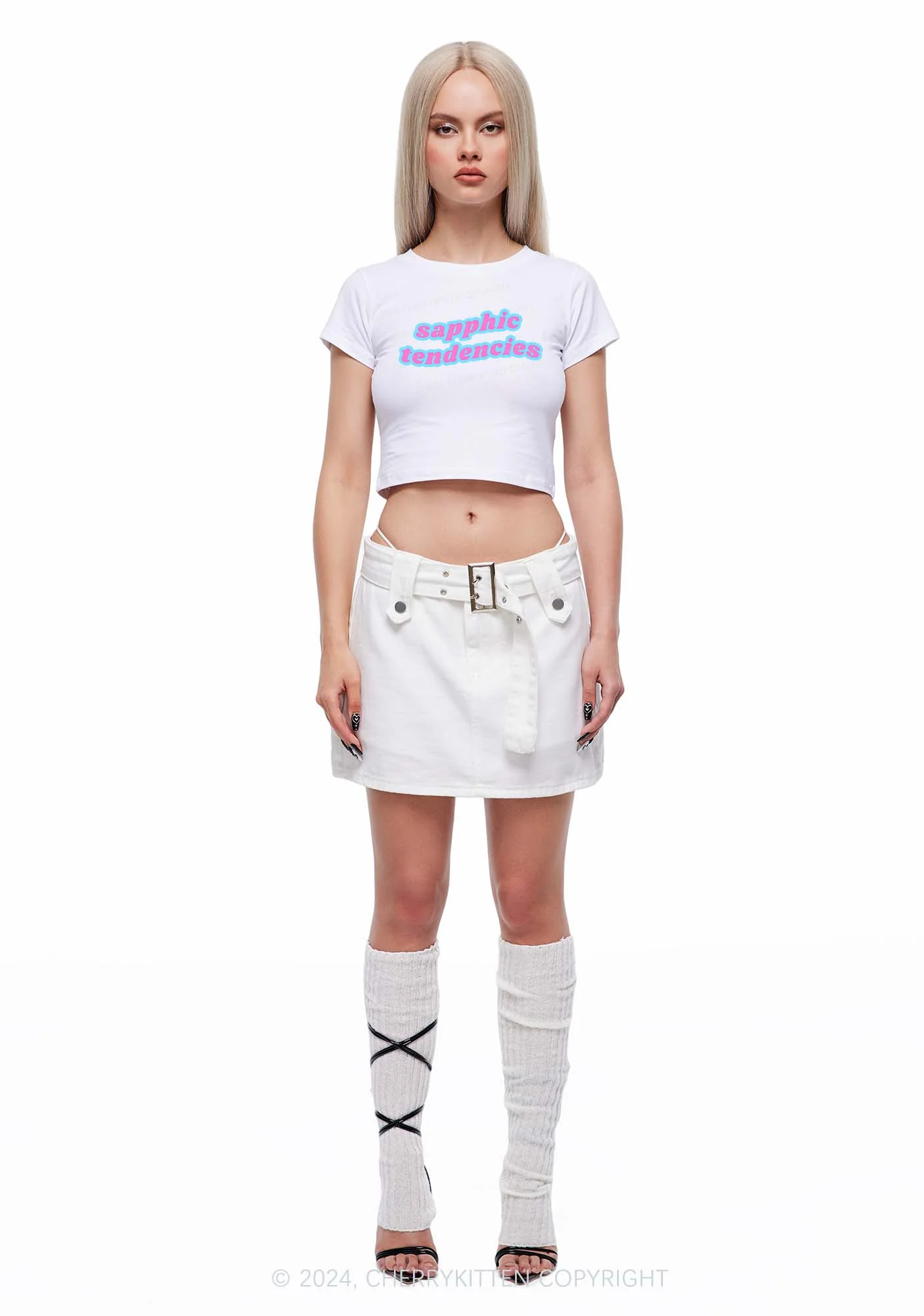 Sapphic Tendencies Y2K Baby Tee Cherrykitten - Image 3