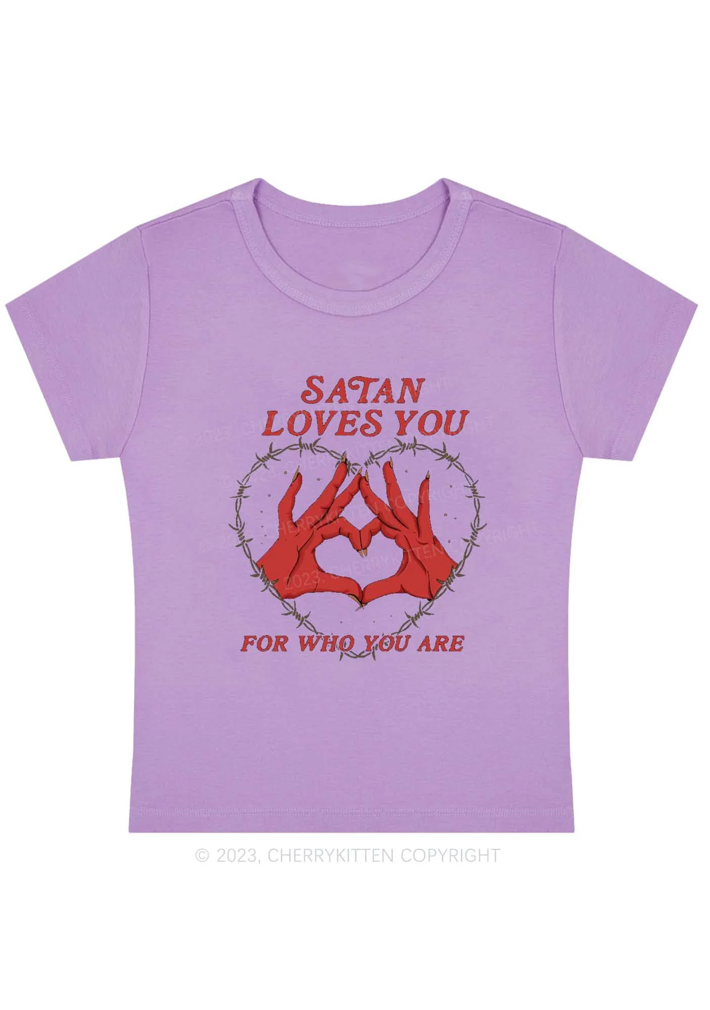 Satan Loves You Heart Halloween Y2K Baby Tee Cherrykitten - Image 4