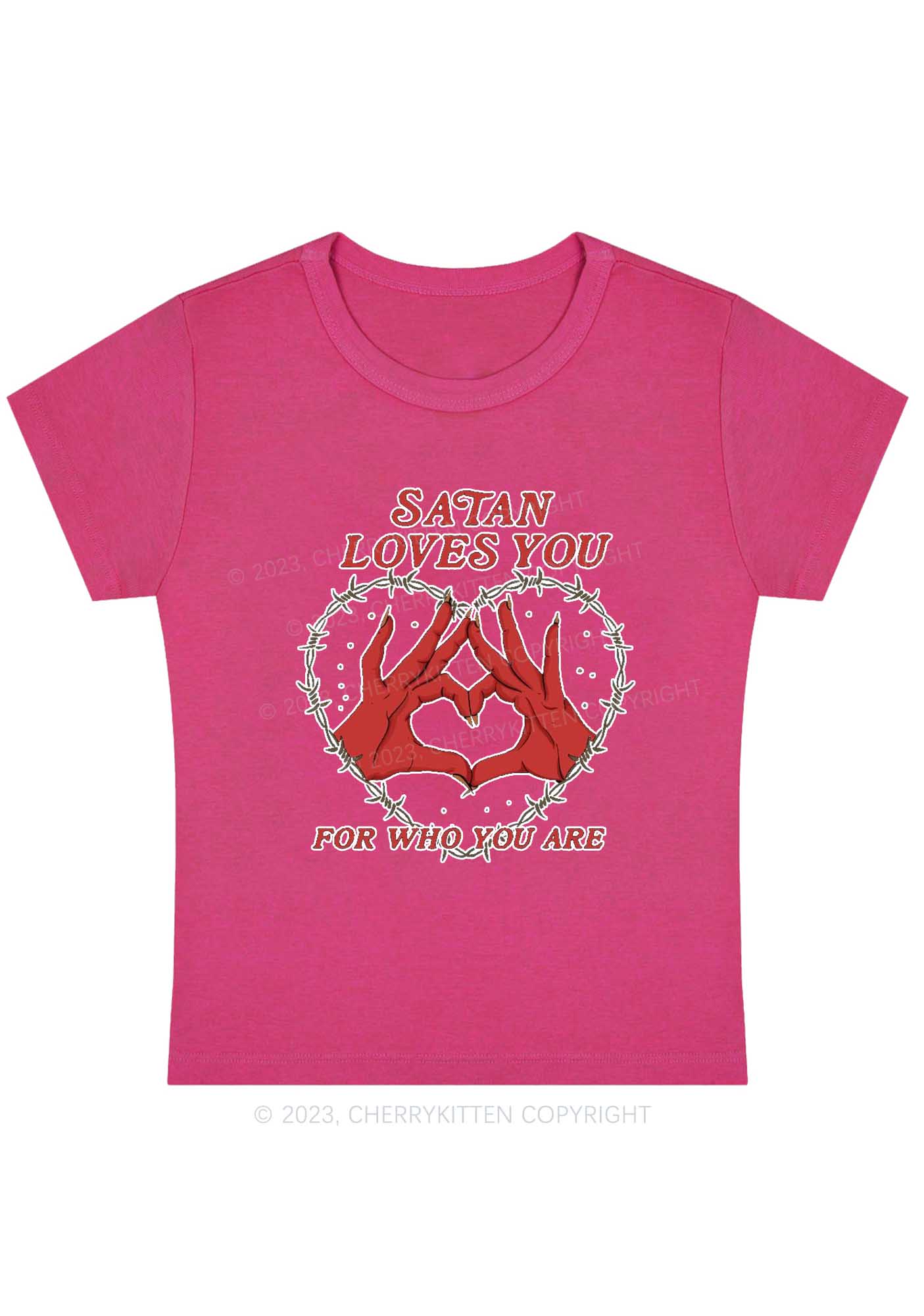 Satan Loves You Heart Halloween Y2K Baby Tee Cherrykitten - Image 5