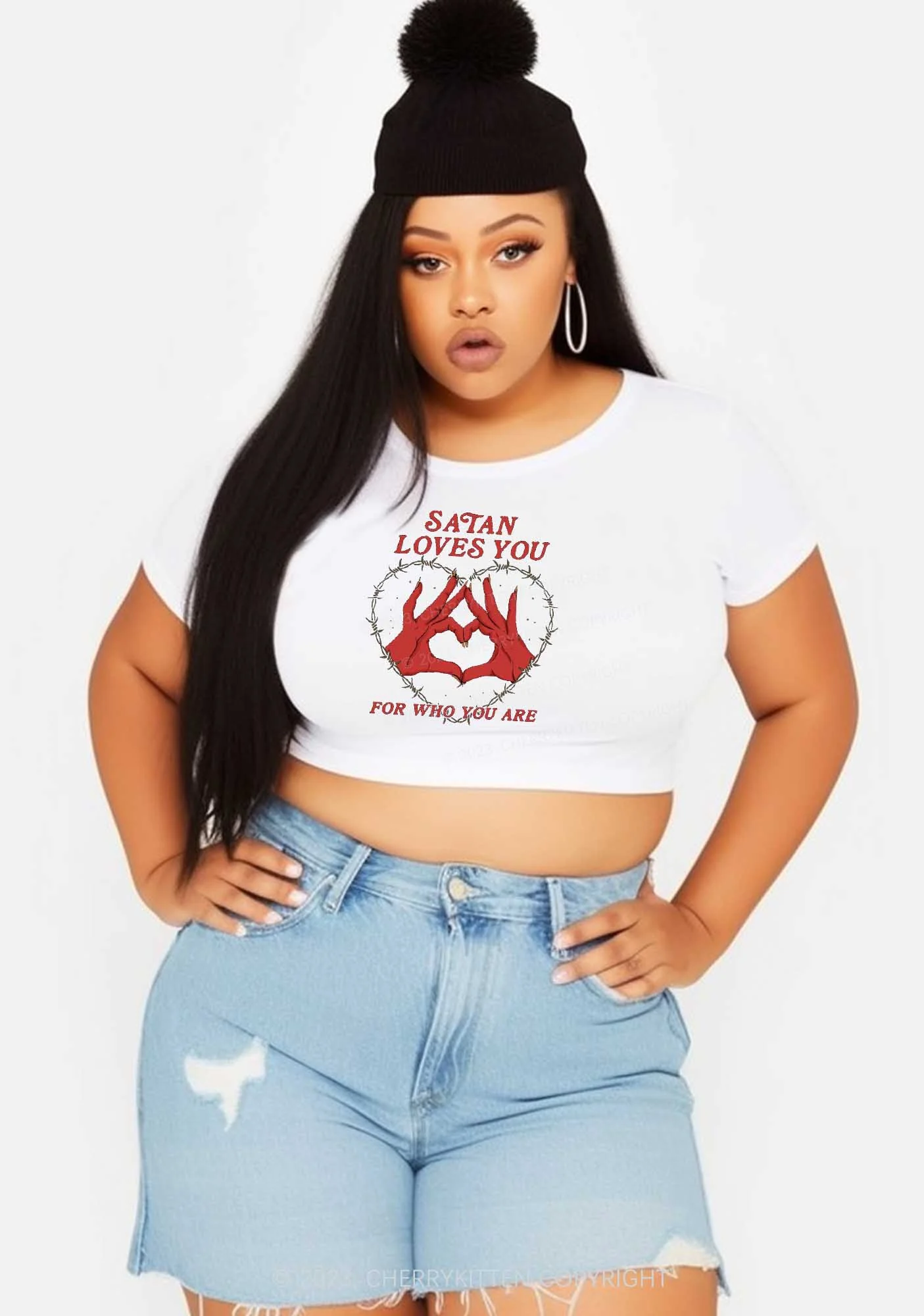 Satan Loves You Heart Halloween Y2K Baby Tee Cherrykitten - Image 6