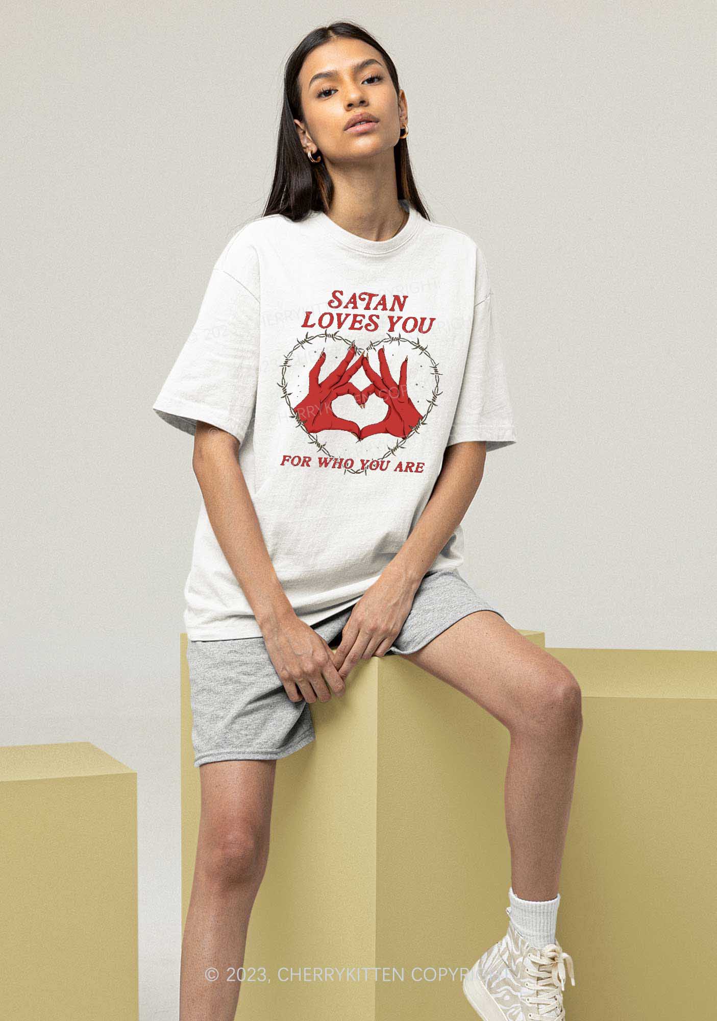 Satan Loves You Heart Halloween Y2K Chunky Shirt Cherrykitten - Image 2