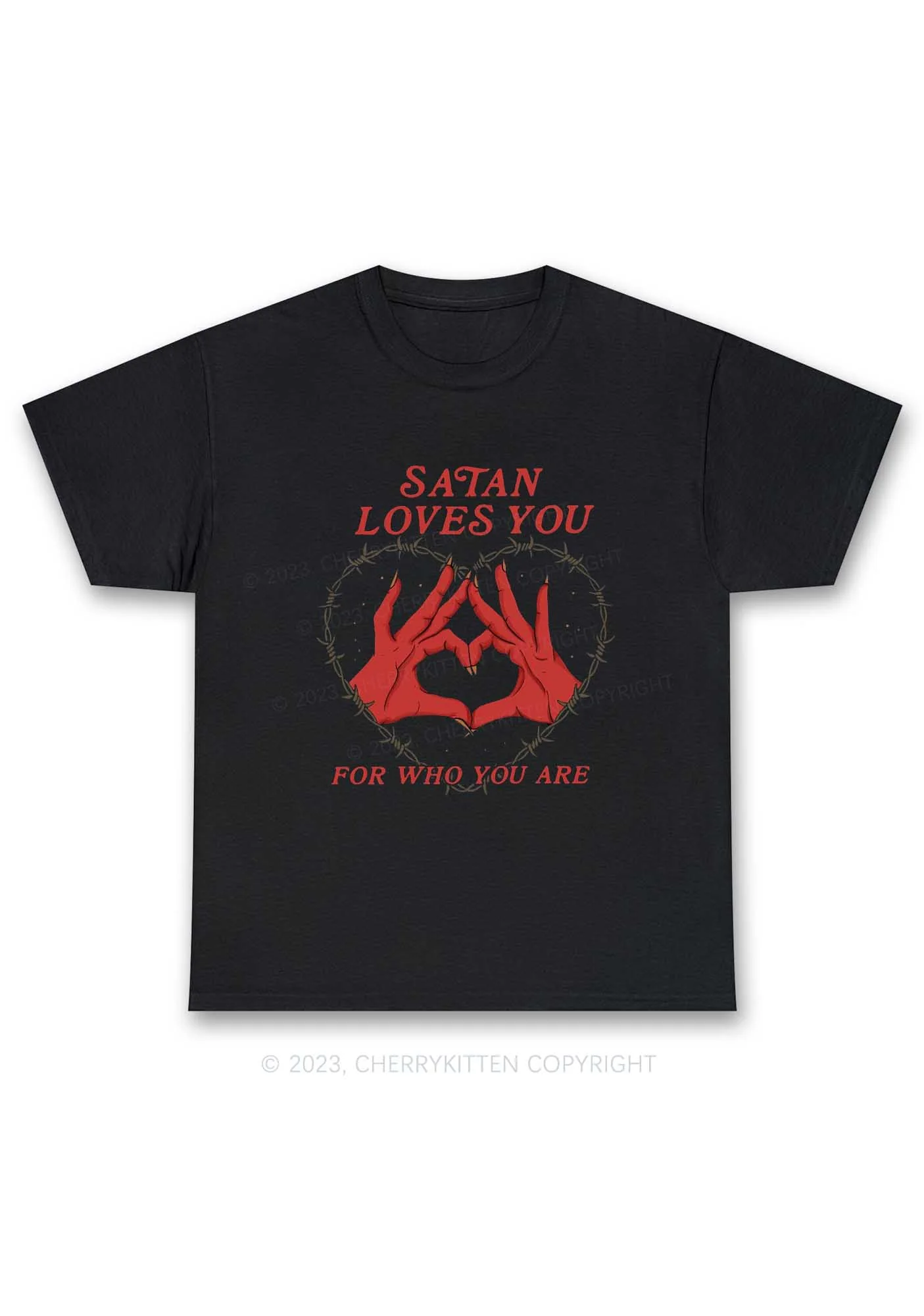 Satan Loves You Heart Halloween Y2K Chunky Shirt Cherrykitten - Image 3