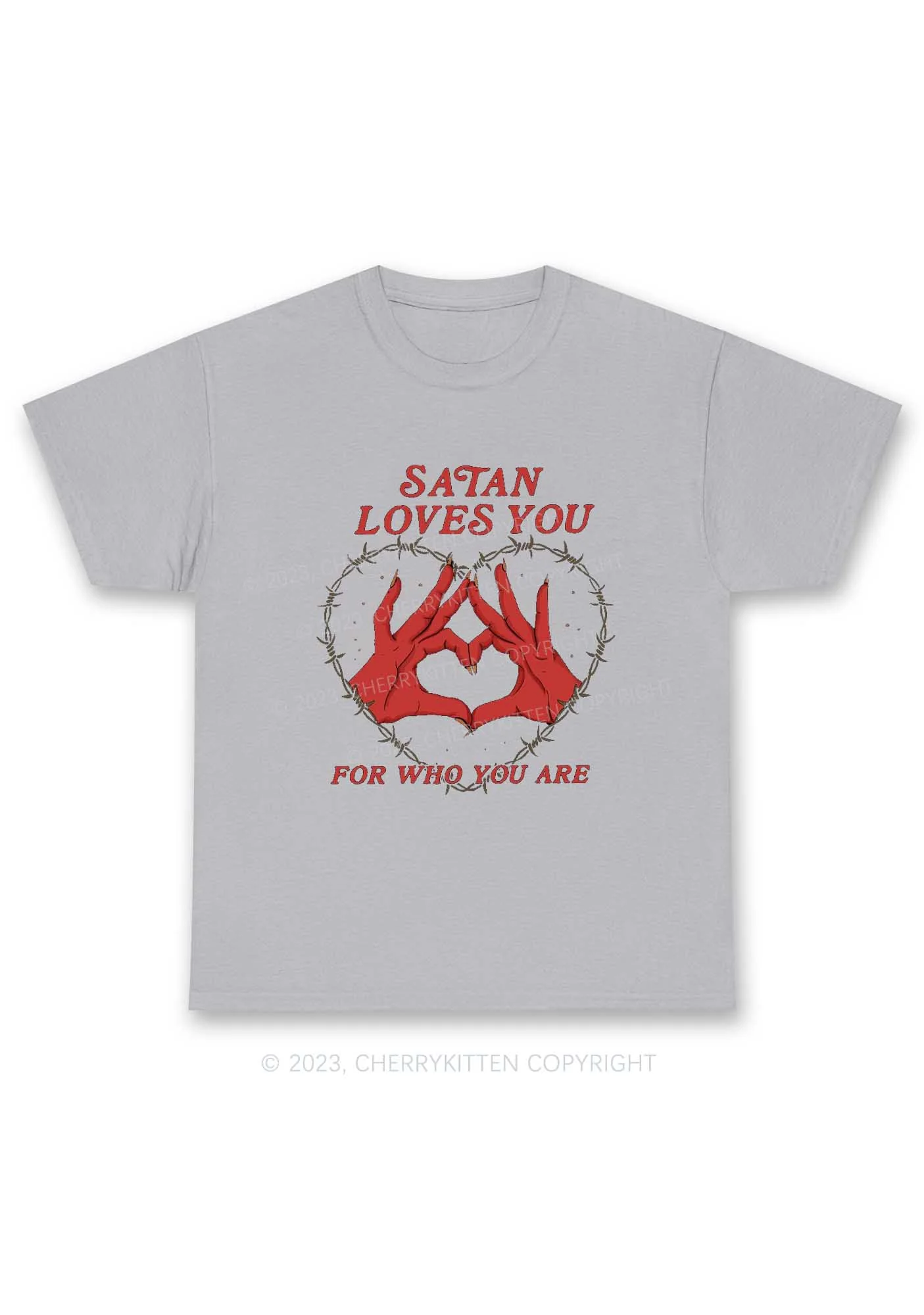 Satan Loves You Heart Halloween Y2K Chunky Shirt Cherrykitten - Image 6