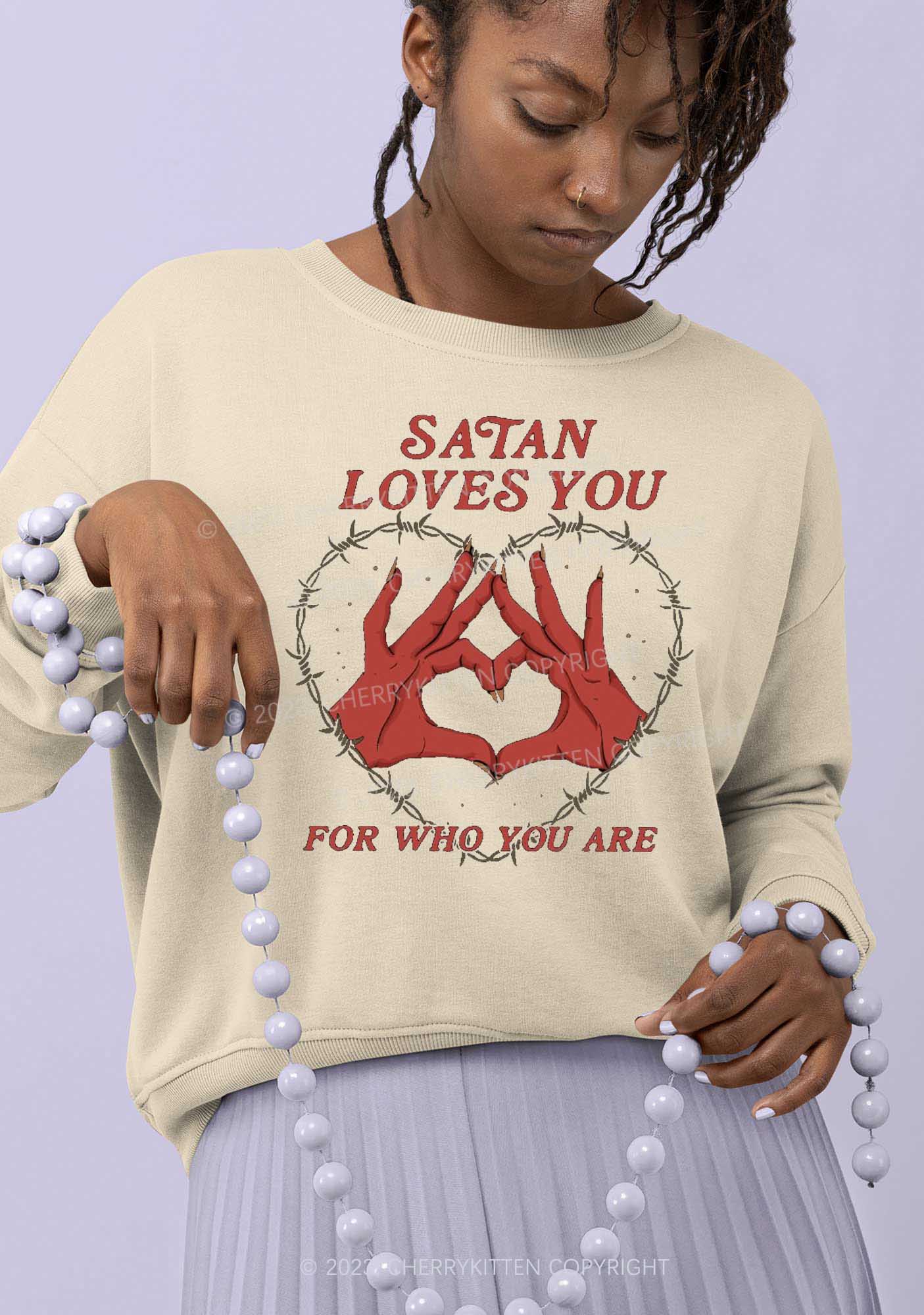 Satan Loves You Heart Halloween Y2K Sweatshirt Cherrykitten - Image 2