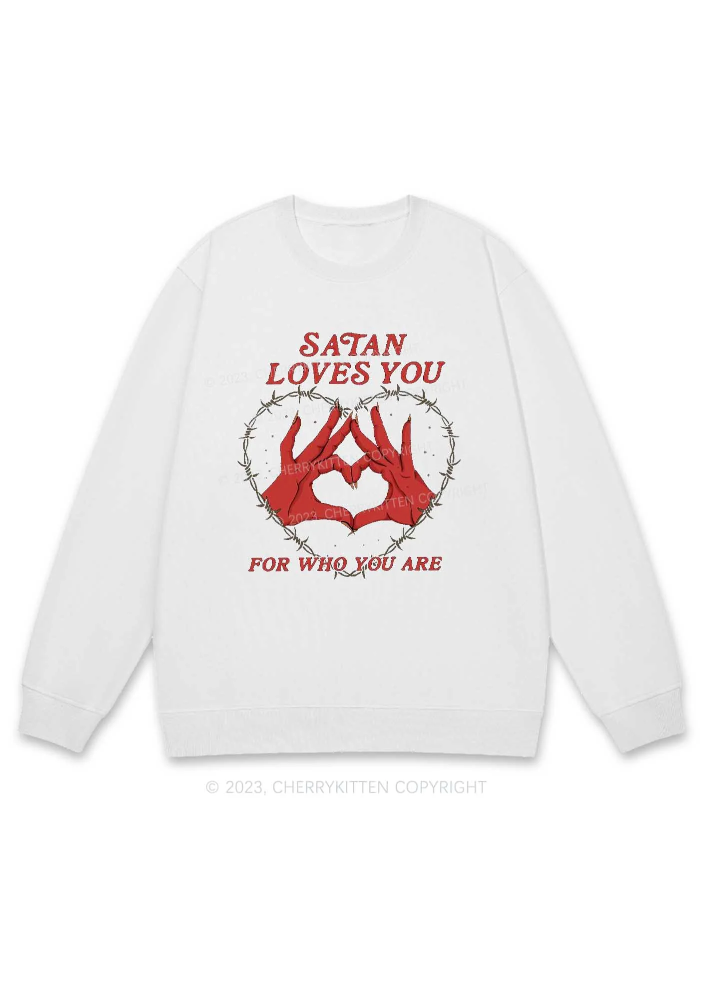 Satan Loves You Heart Halloween Y2K Sweatshirt Cherrykitten - Image 3