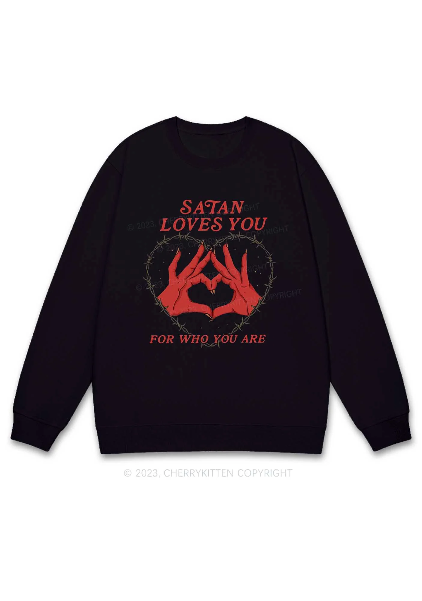 Satan Loves You Heart Halloween Y2K Sweatshirt Cherrykitten - Image 4