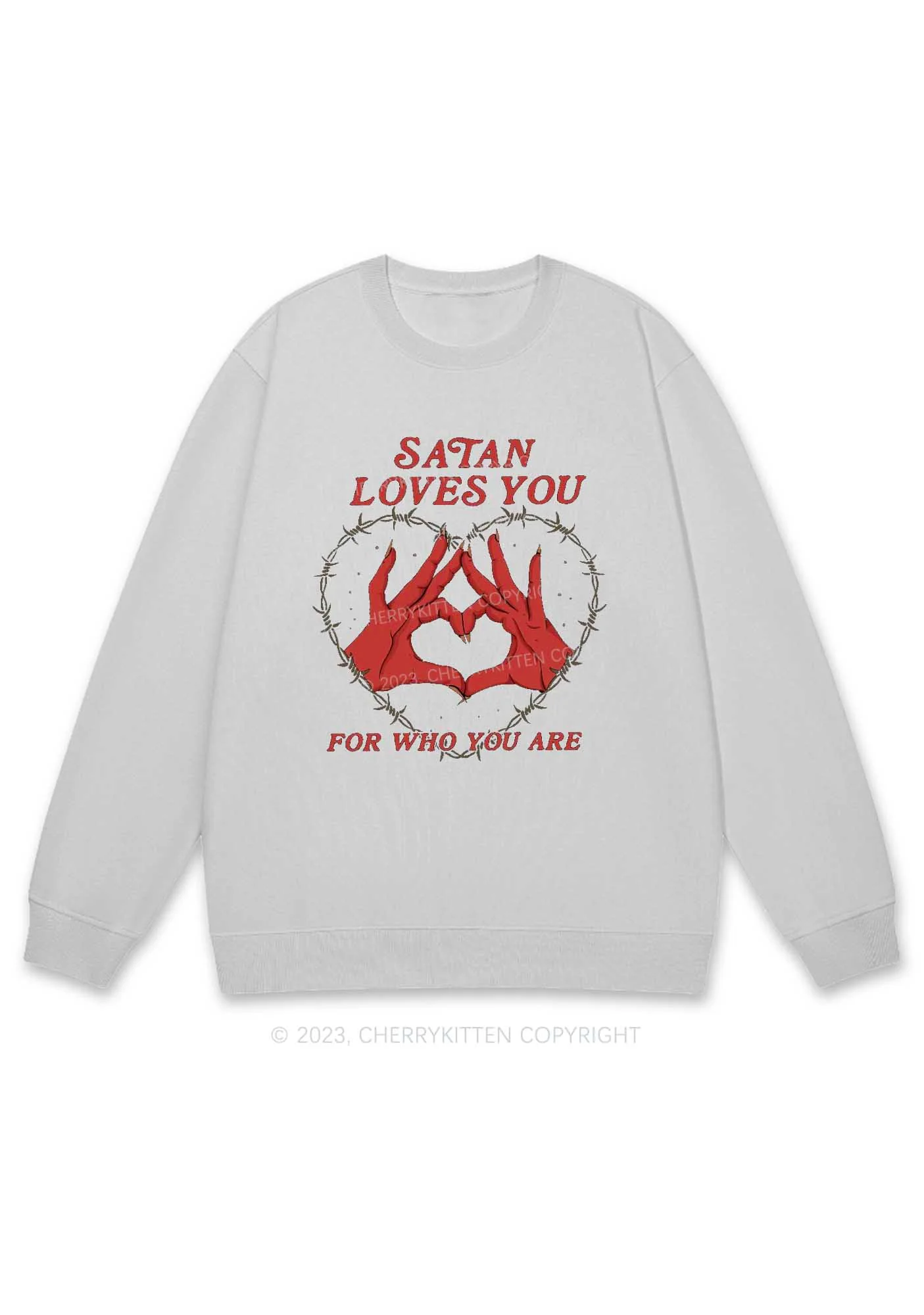 Satan Loves You Heart Halloween Y2K Sweatshirt Cherrykitten - Image 5