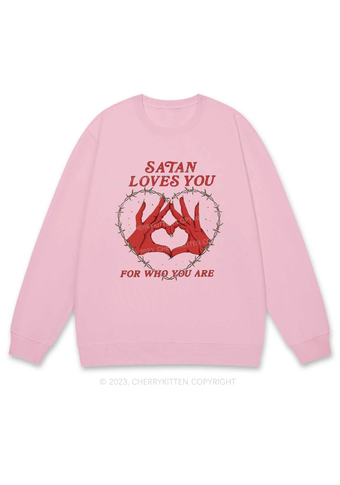 Satan Loves You Heart Halloween Y2K Sweatshirt Cherrykitten - Image 6