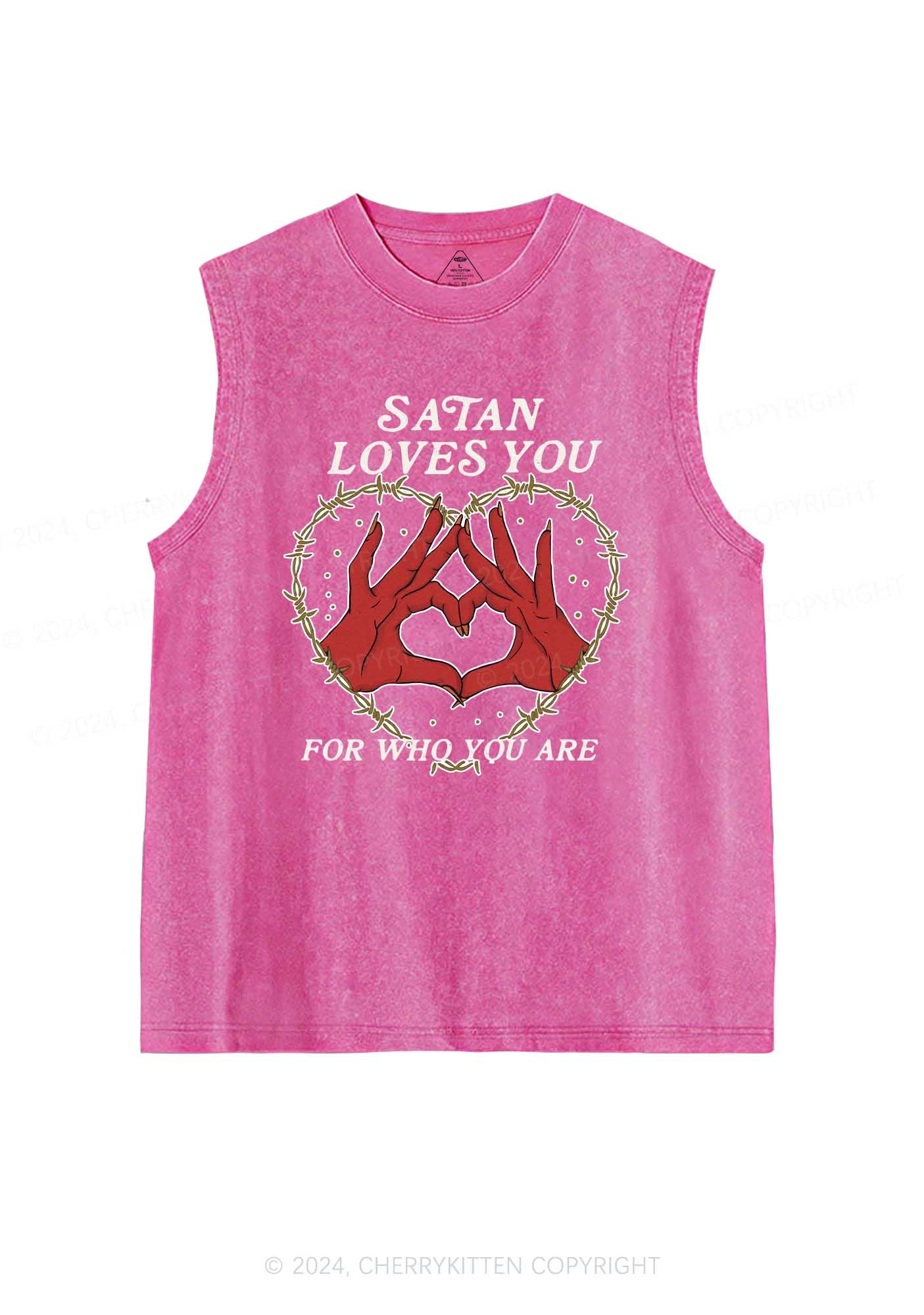Satan Loves You Heart Halloween Y2K Washed Tank Cherrykitten - Image 3