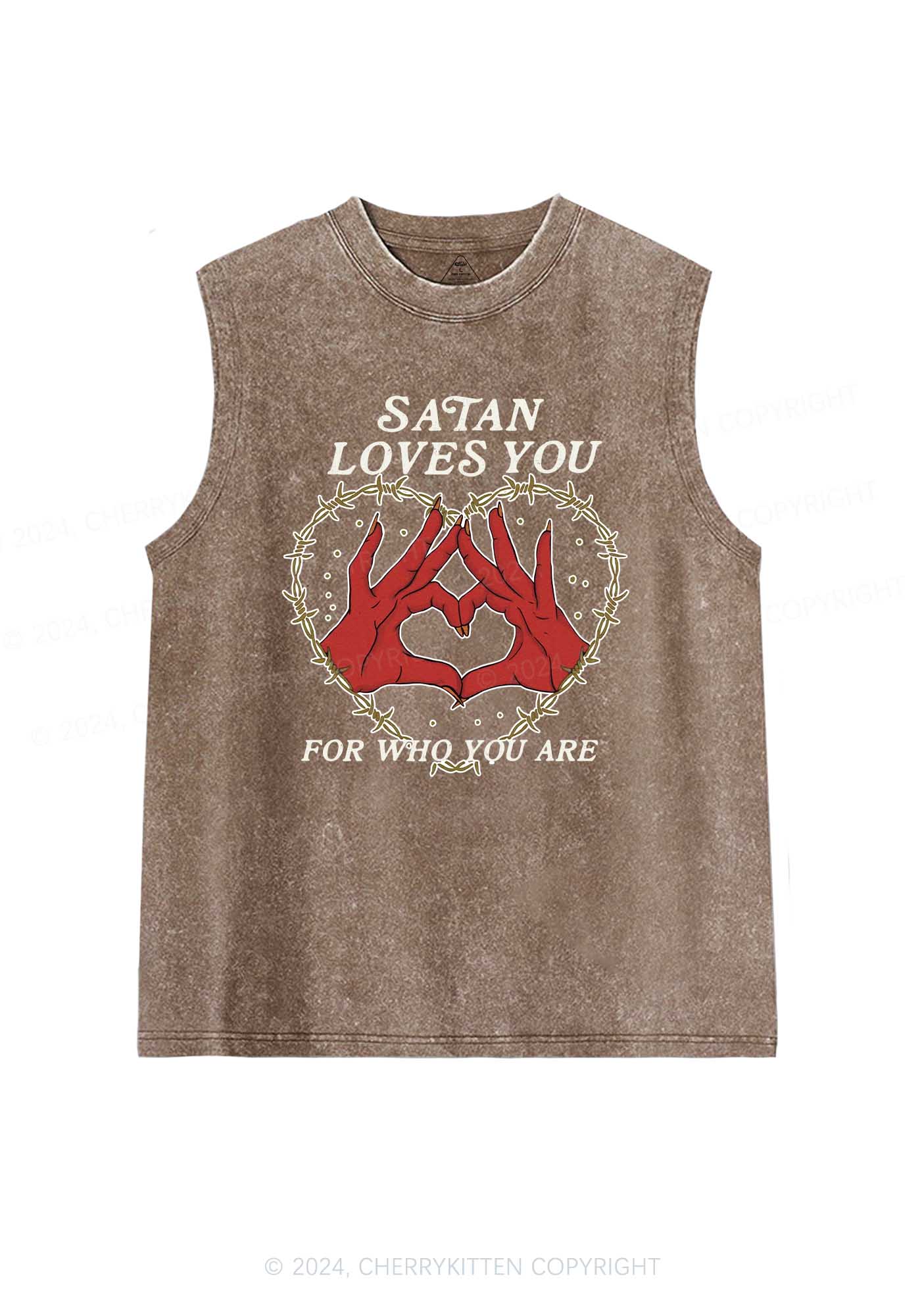 Satan Loves You Heart Halloween Y2K Washed Tank Cherrykitten - Image 4