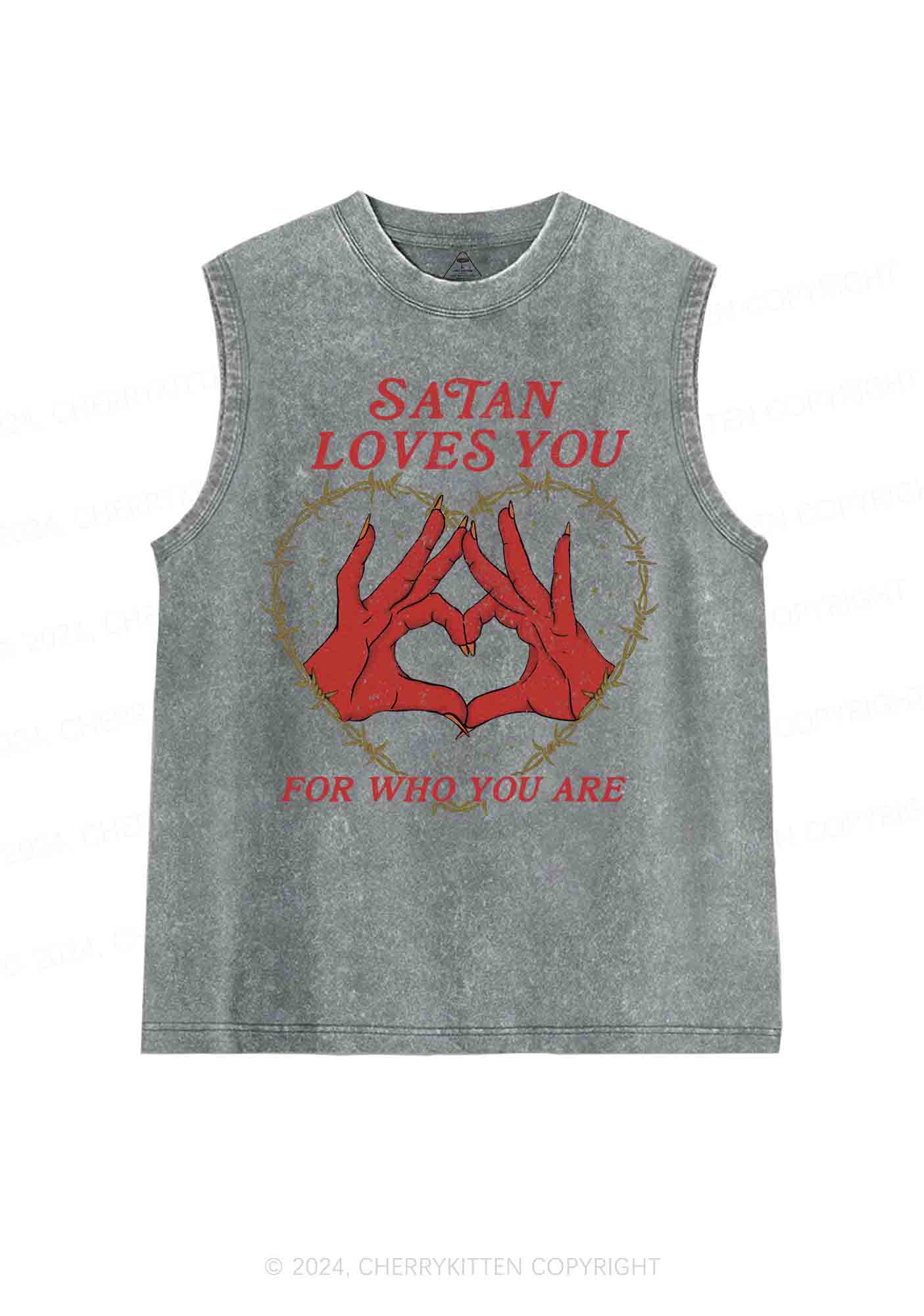 Satan Loves You Heart Halloween Y2K Washed Tank Cherrykitten - Image 6