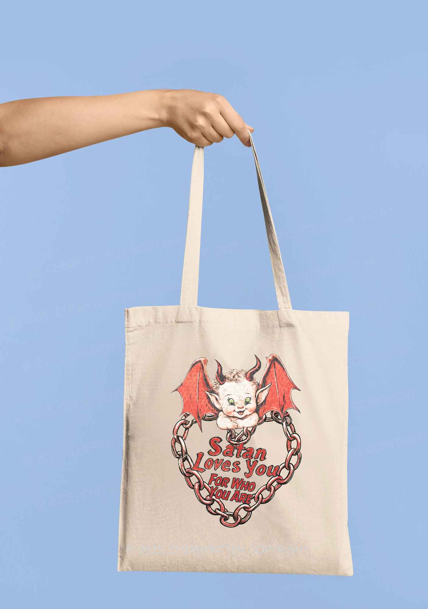 Satan Loves You Y2K Canvas Tote Bag Cherrykitten - Image 2