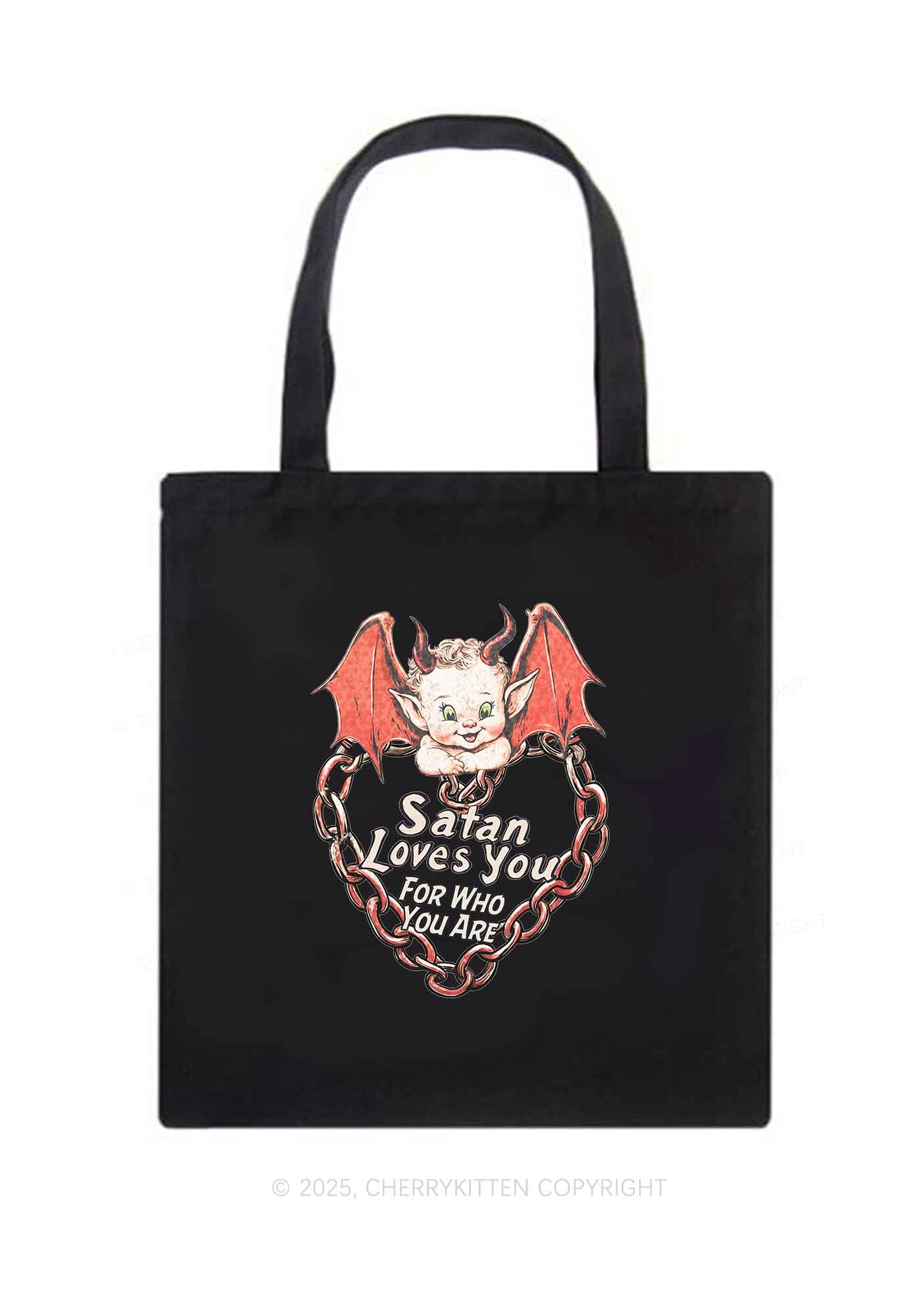 Satan Loves You Y2K Canvas Tote Bag Cherrykitten - Image 3