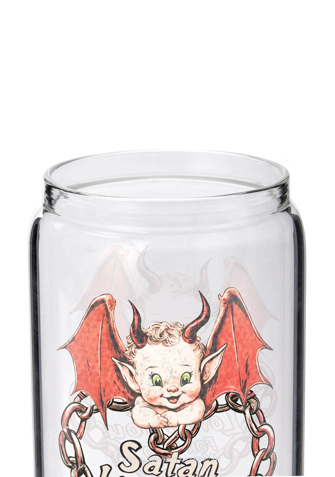 Satan Loves You Y2K Printed Glass Cup Cherrykitten - Image 2