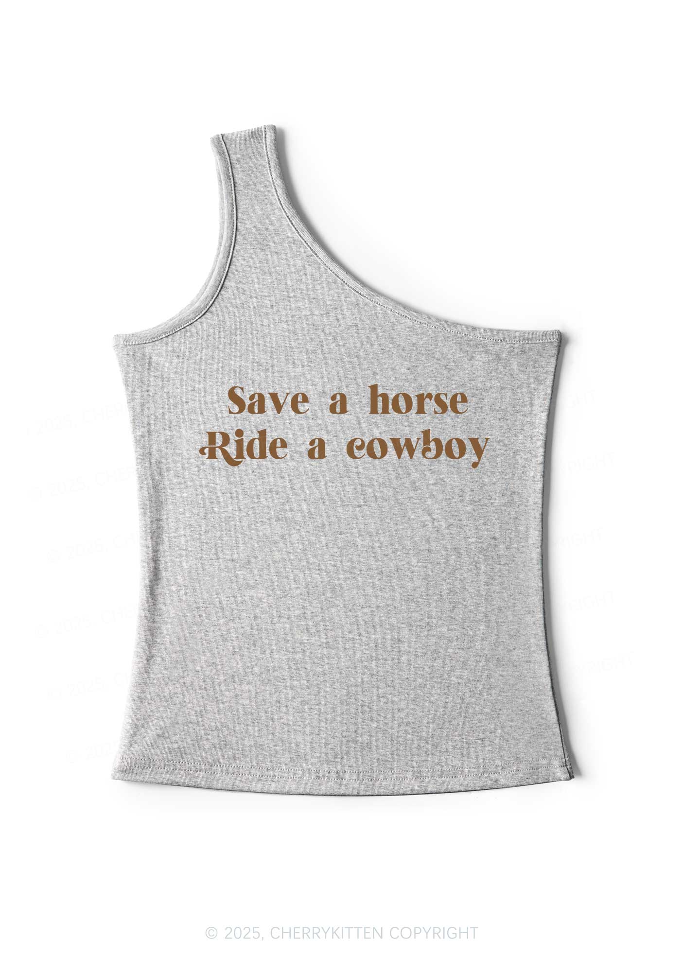 Save A Horse Ride A Cowboy Y2K One Shoulder Tank Top Cherrykitten - Image 2
