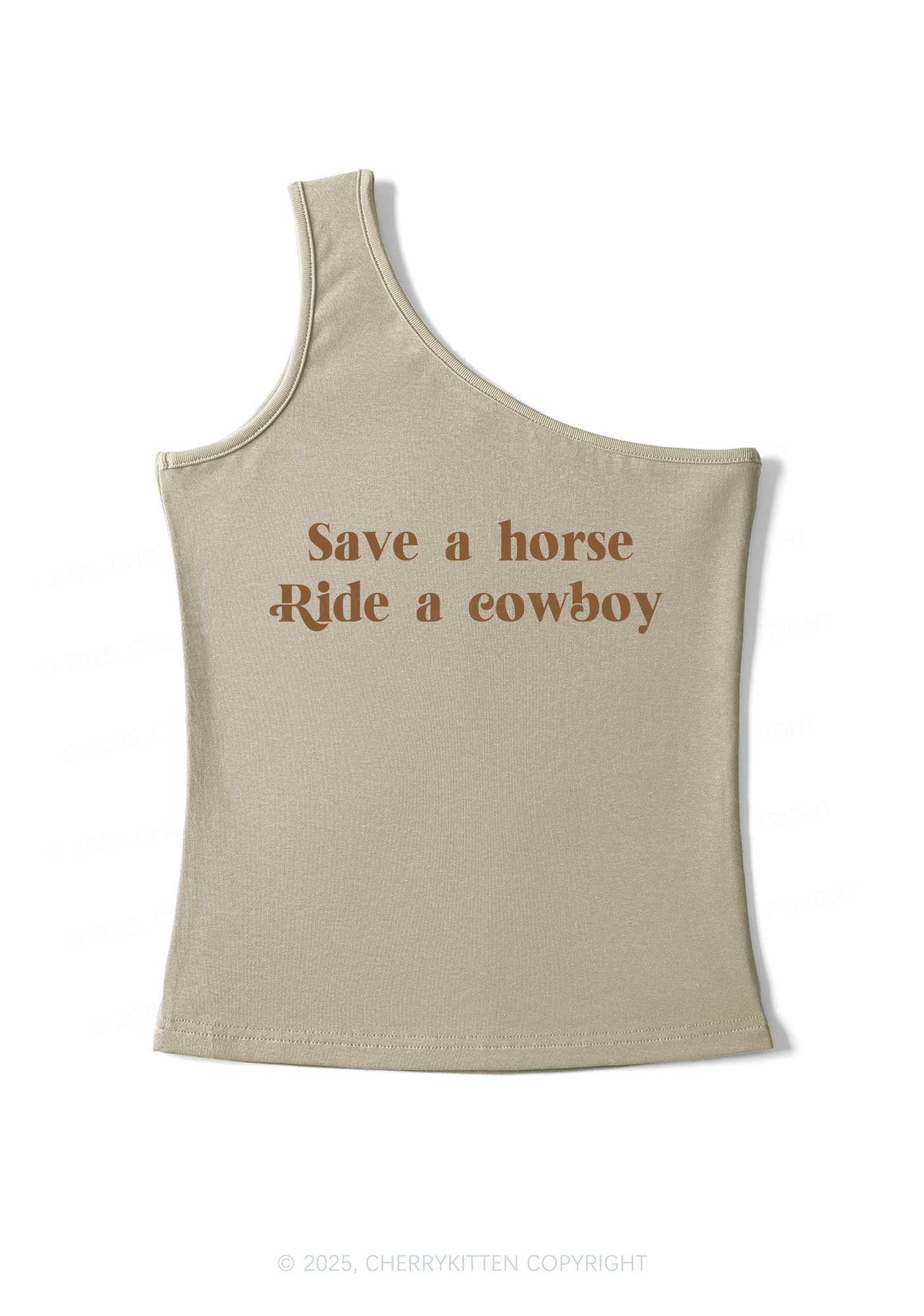 Save A Horse Ride A Cowboy Y2K One Shoulder Tank Top Cherrykitten - Image 3
