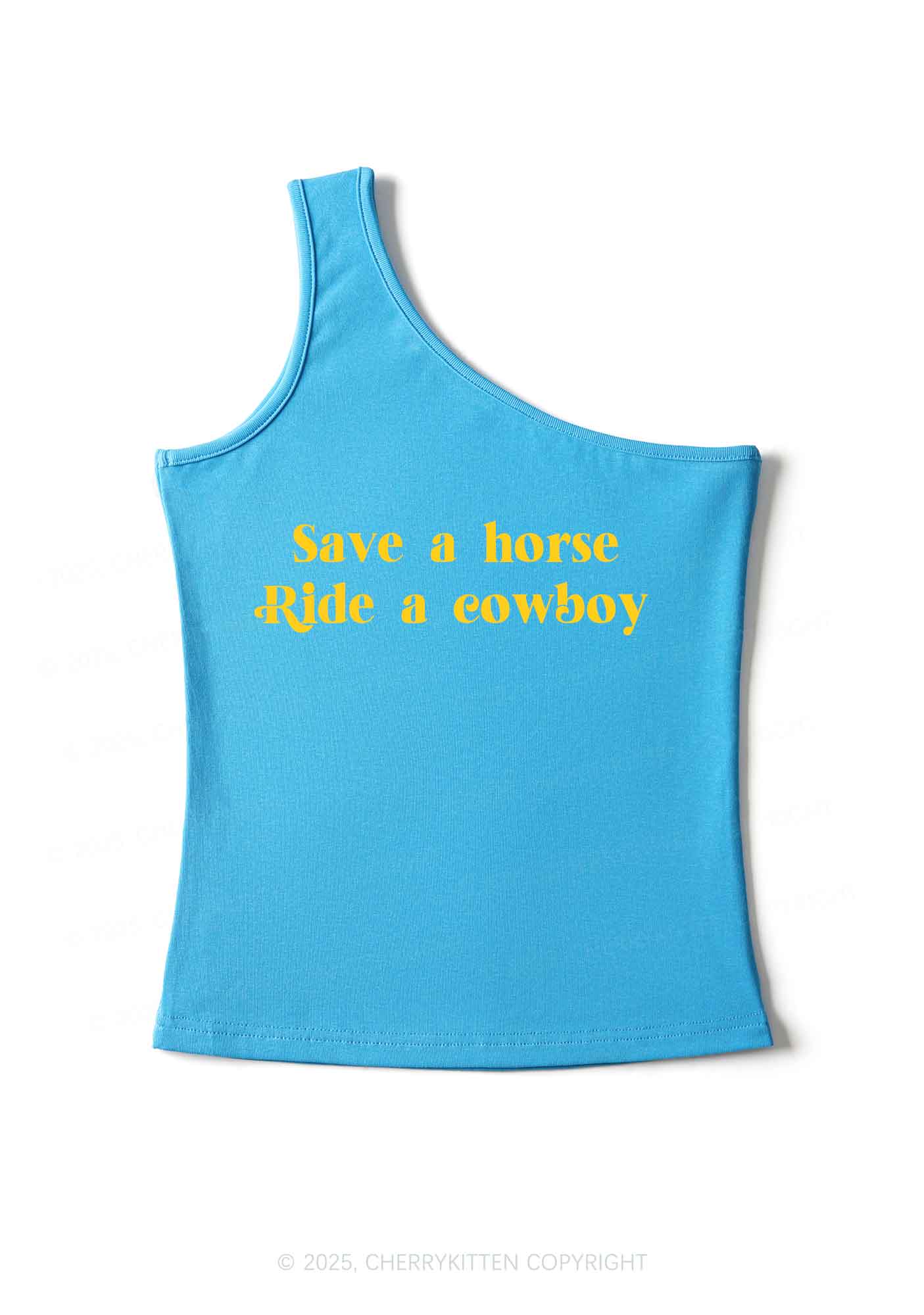 Save A Horse Ride A Cowboy Y2K One Shoulder Tank Top Cherrykitten - Image 5