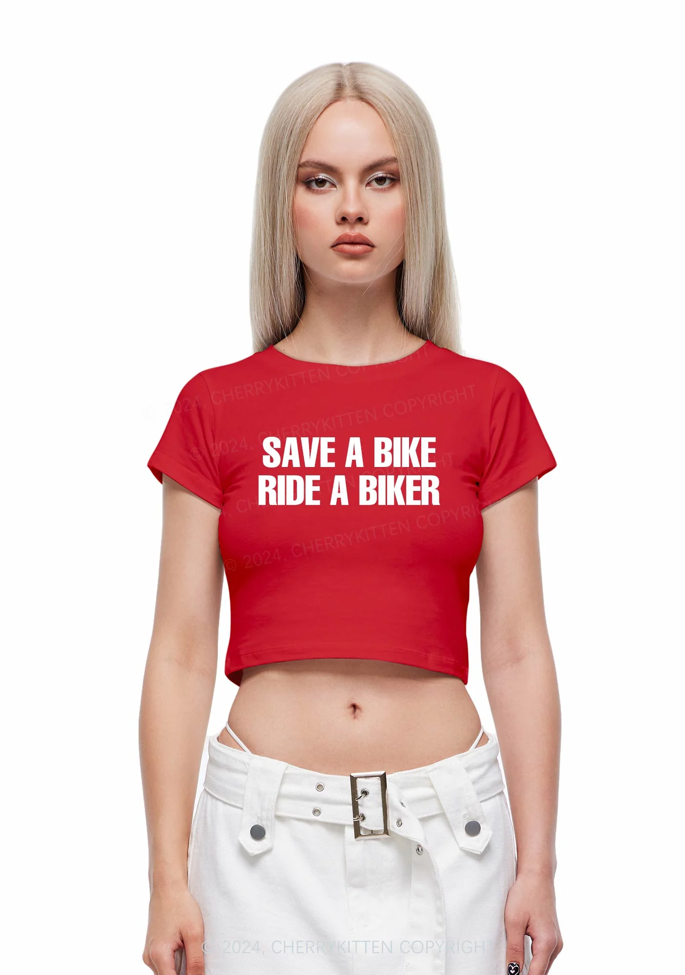 Save Bike Ride Biker Y2K Baby Tee Cherrykitten - Image 2