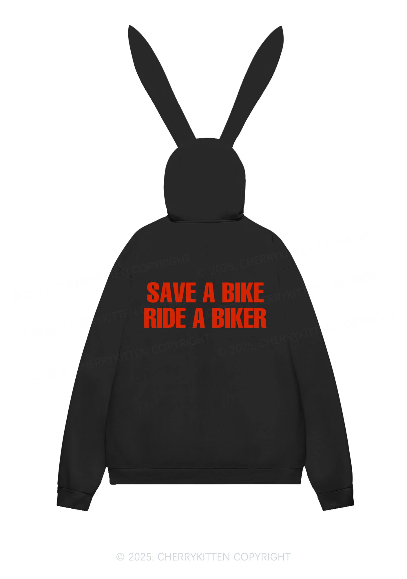 Save Bike Ride Biker Y2K Bunny Ear Zip Hoodie Cherrykitten - Image 3