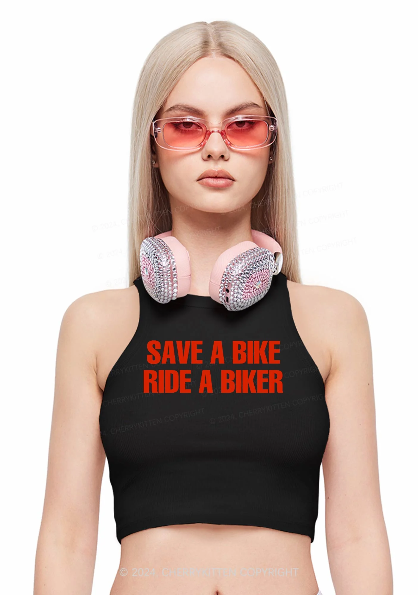 Save Bike Ride Biker Y2K Crop Tank Top Cherrykitten - Image 2