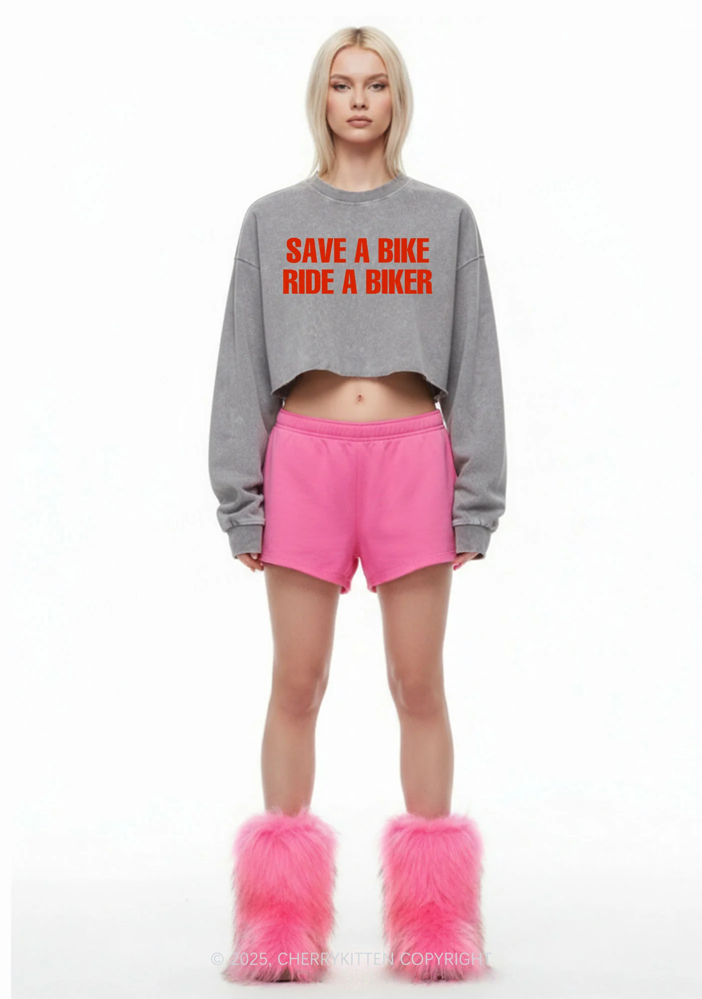 Save Bike Ride Biker Y2K Crop Washed Sweatshirts Cherrykitten - Image 2