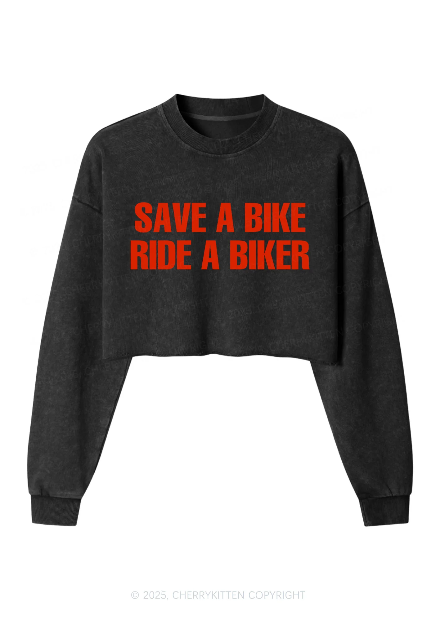 Save Bike Ride Biker Y2K Crop Washed Sweatshirts Cherrykitten - Image 3