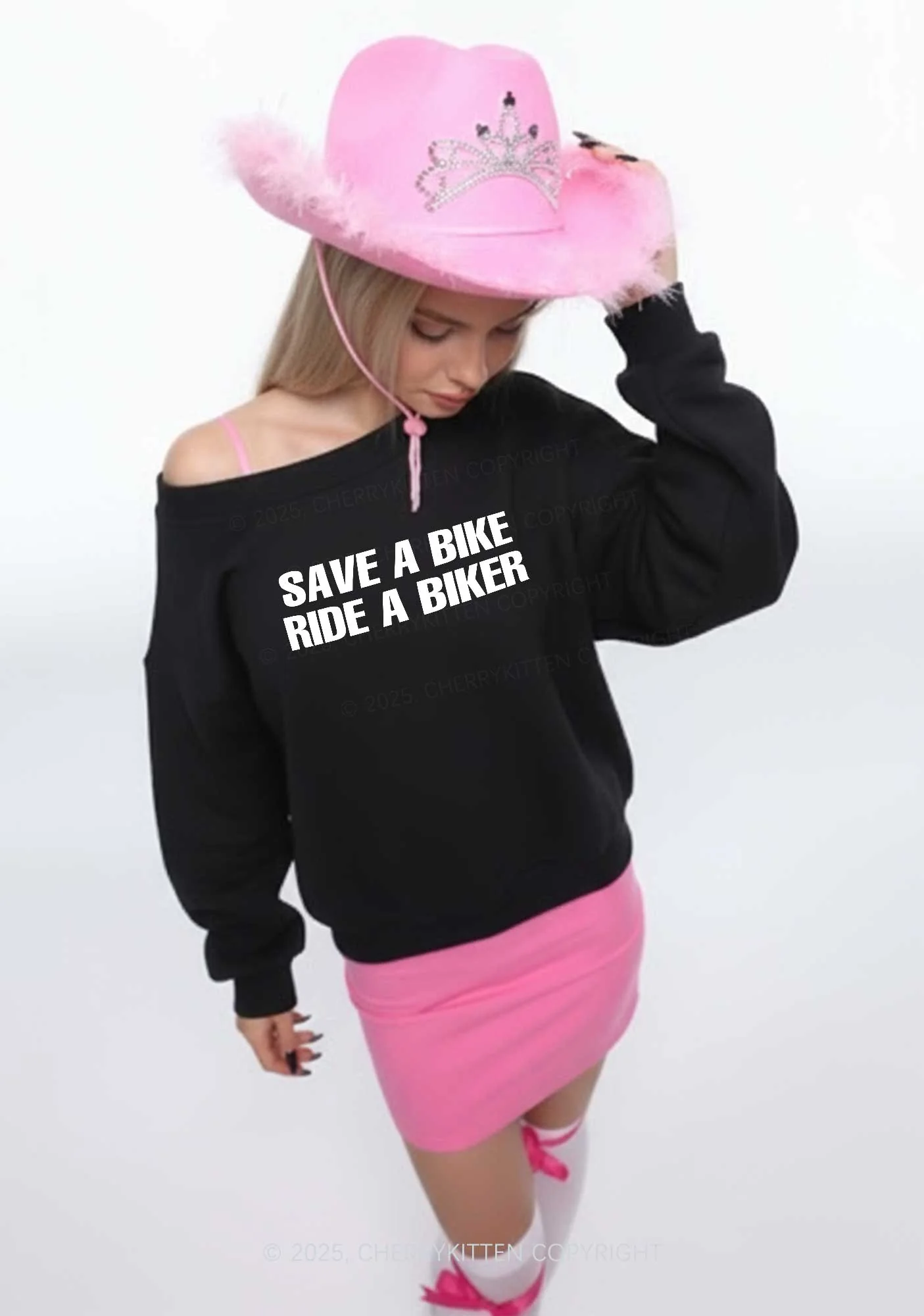 Save Bike Ride Biker Y2K Off Shoulder Sweatshirts Cherrykitten - Image 2