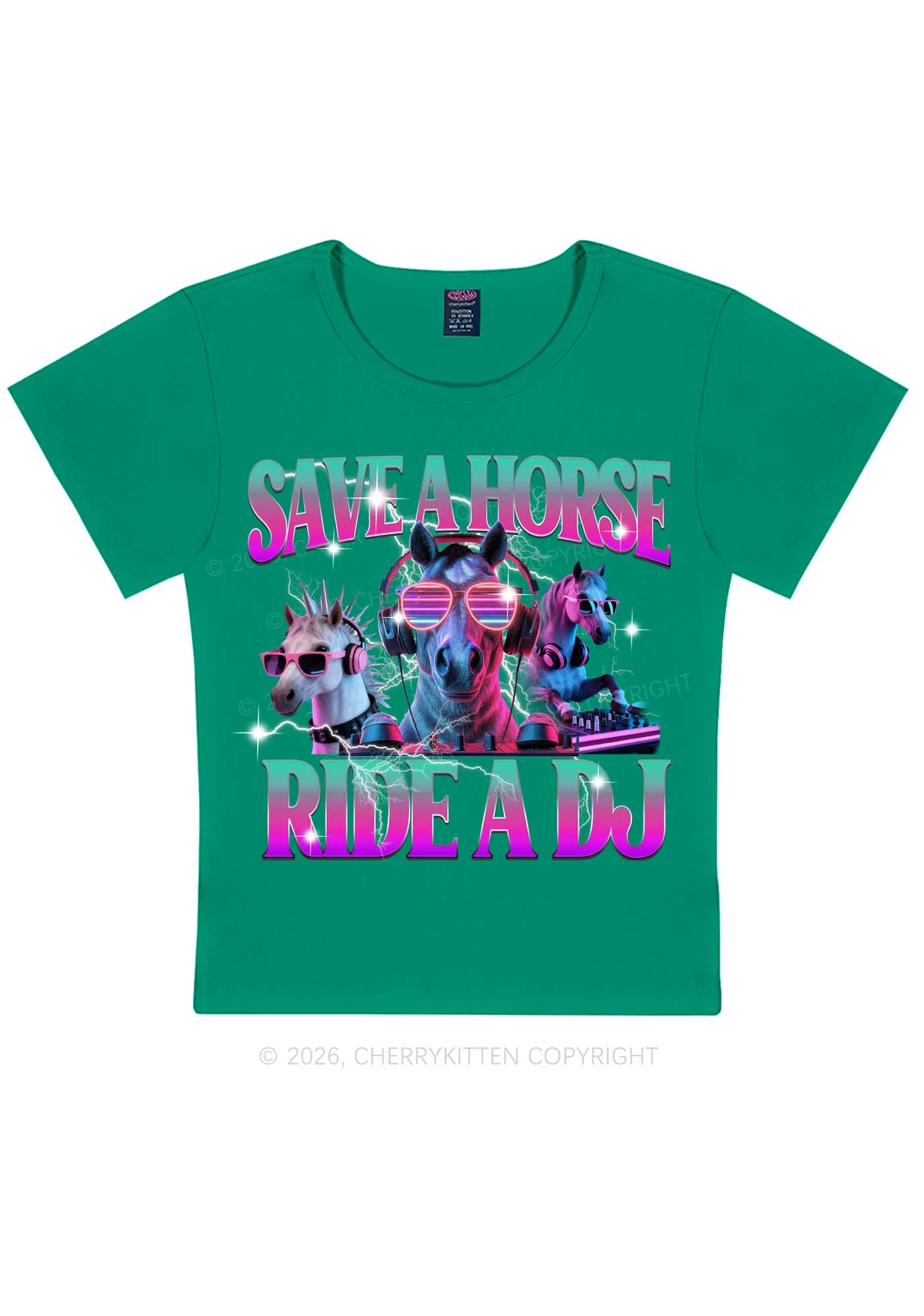 Save DJ Horse Y2K Baby Tee Cherrykitten - Image 10