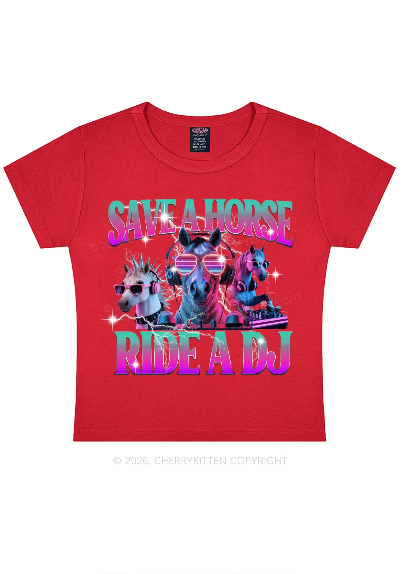 Save DJ Horse Y2K Baby Tee Cherrykitten - Image 7