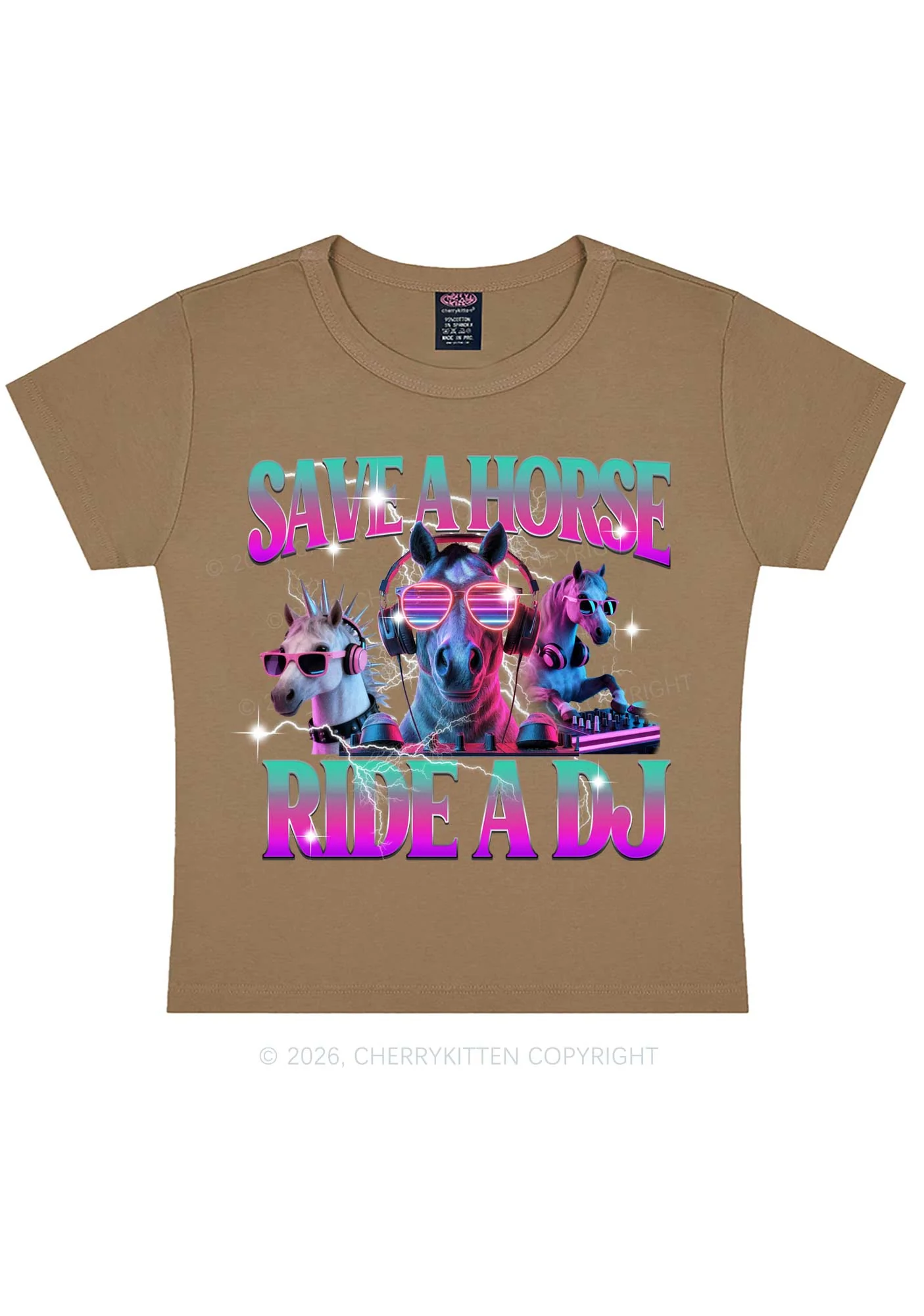 Save DJ Horse Y2K Baby Tee Cherrykitten - Image 9