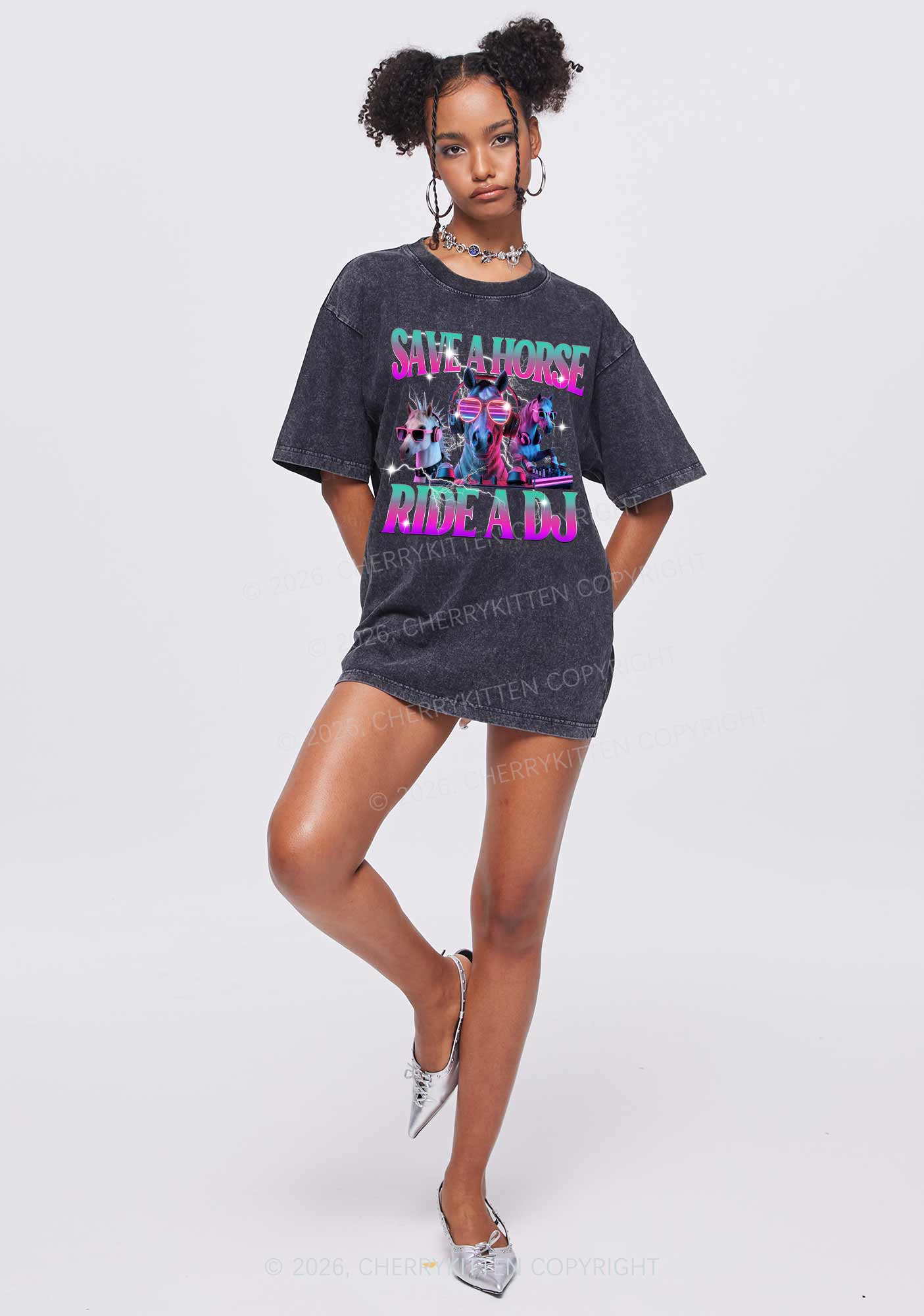 Save DJ Horse Y2K Shirts Washed Tee Cherrykitten - Image 2
