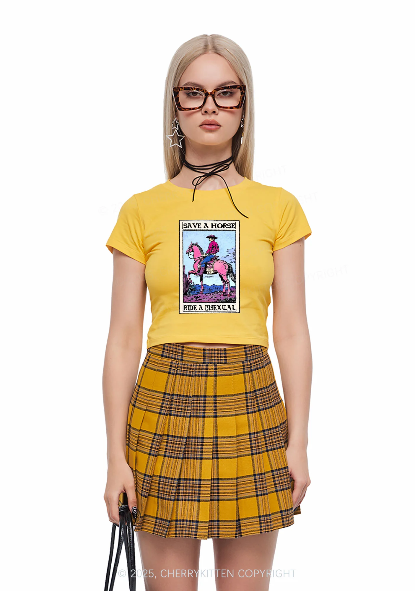 Save Horse Ride Bisexual Pride Y2K Baby Tee Cherrykitten - Image 3