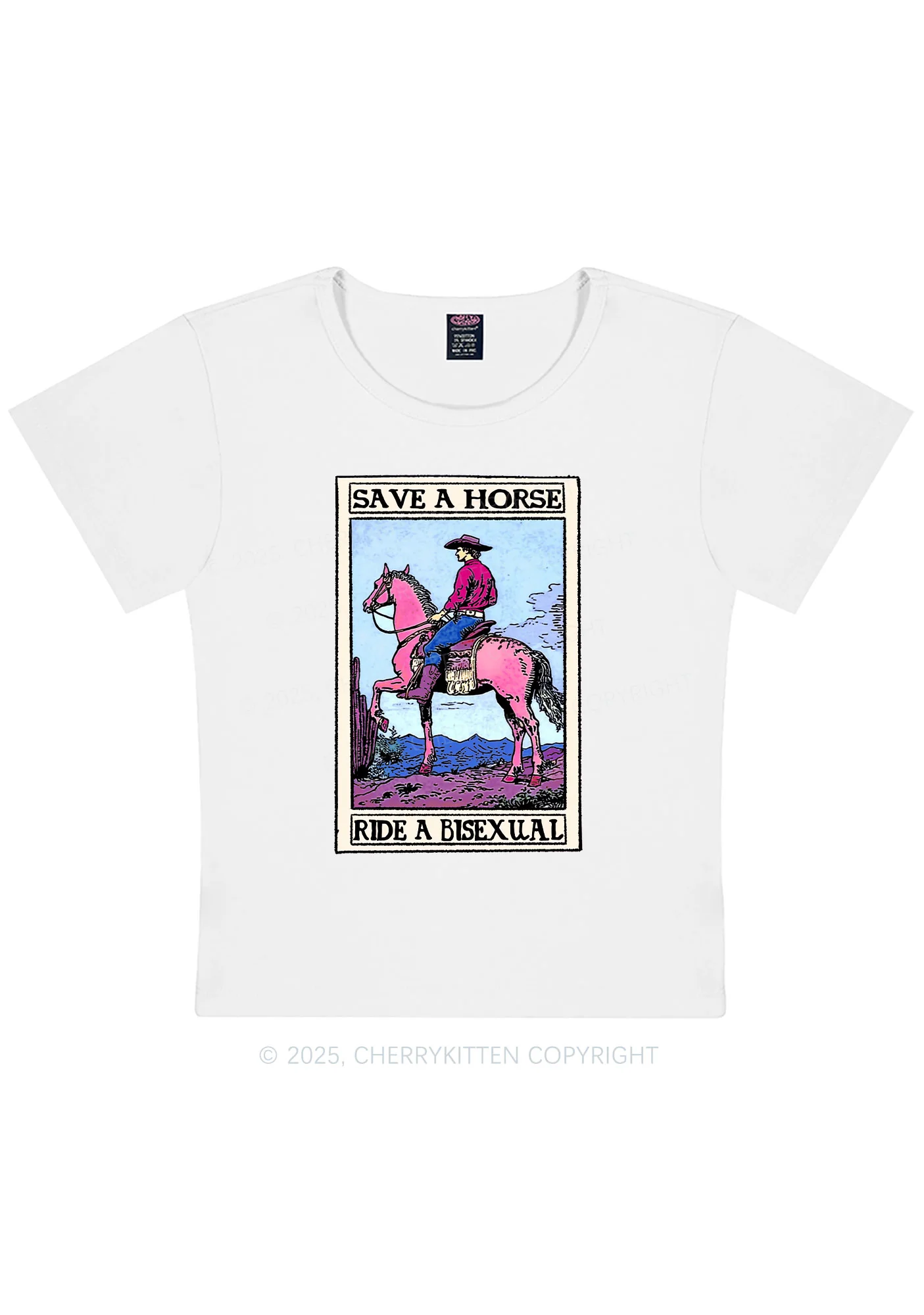 Save Horse Ride Bisexual Pride Y2K Baby Tee Cherrykitten - Image 4