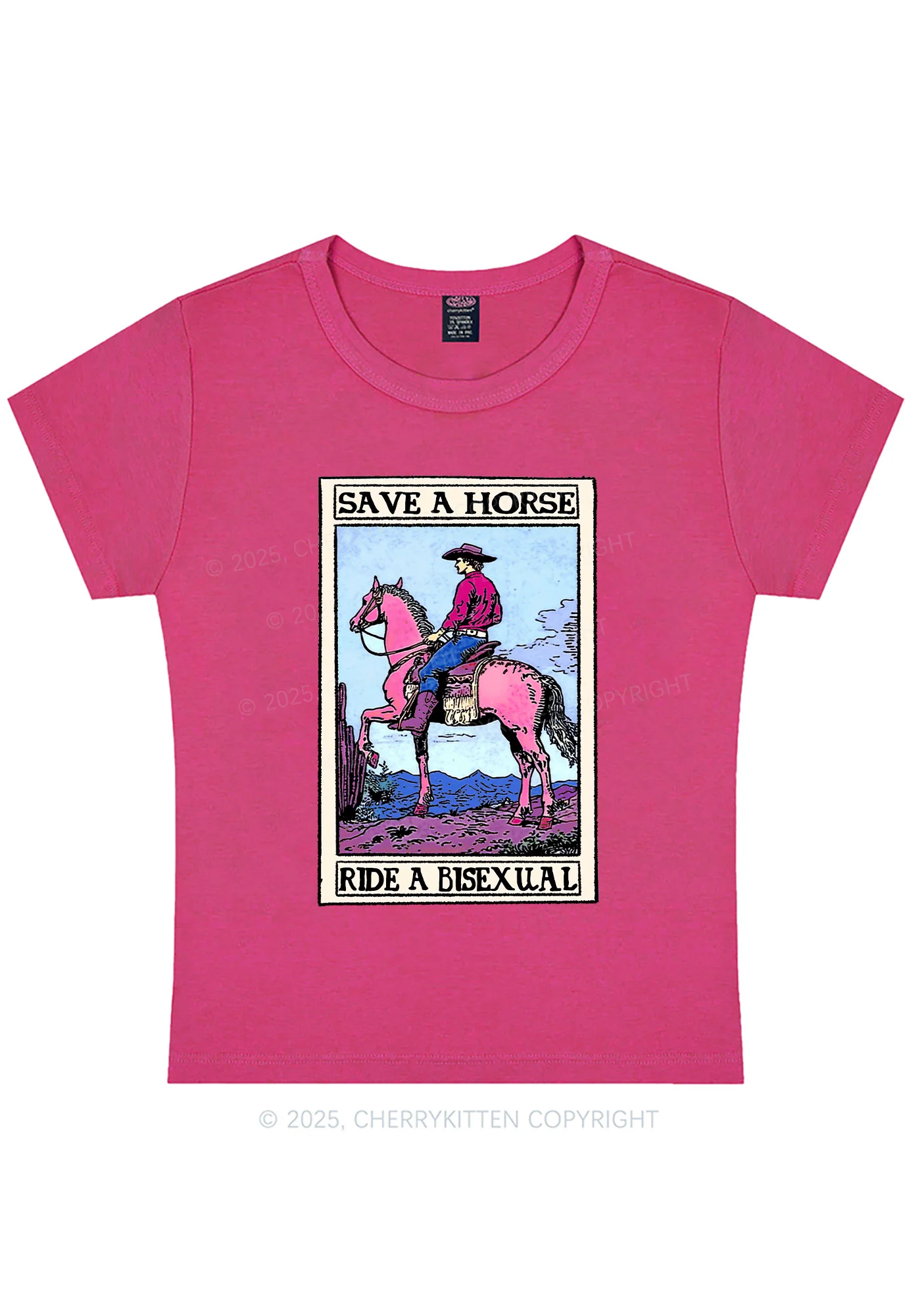 Save Horse Ride Bisexual Pride Y2K Baby Tee Cherrykitten - Image 6