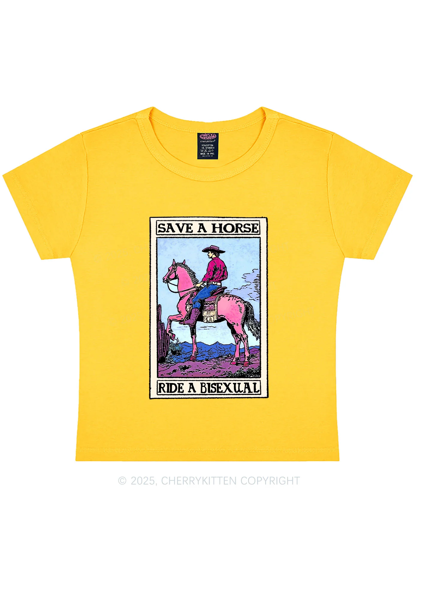 Save Horse Ride Bisexual Pride Y2K Baby Tee Cherrykitten - Image 7