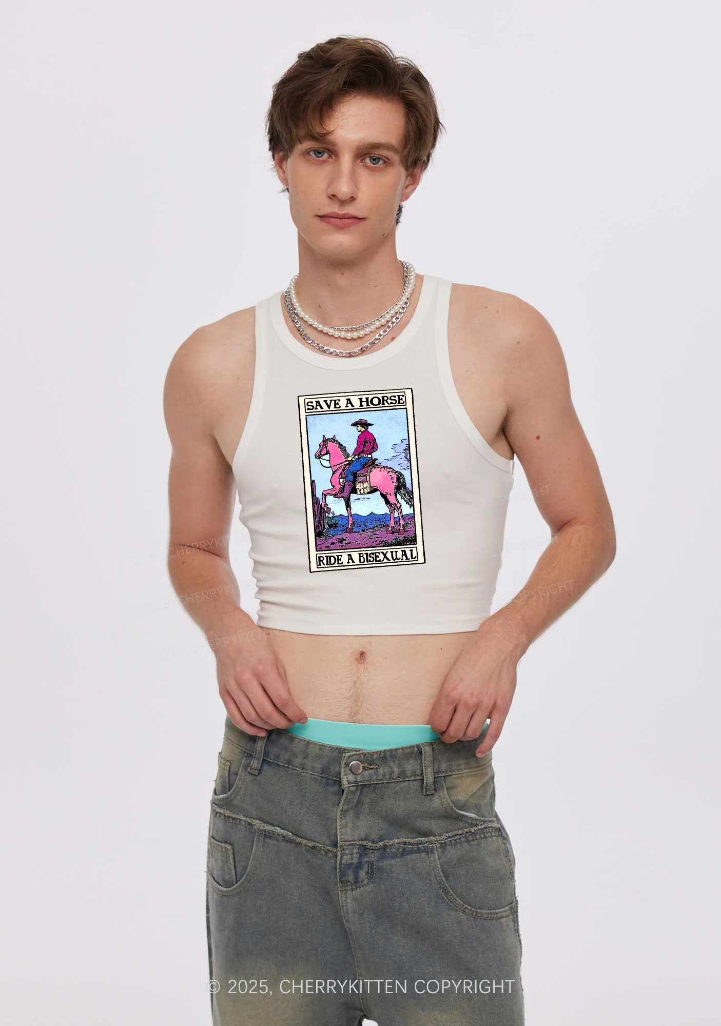 Save Horse Ride Bisexual Pride Y2K Crop Tank Top Cherrykitten - Image 2