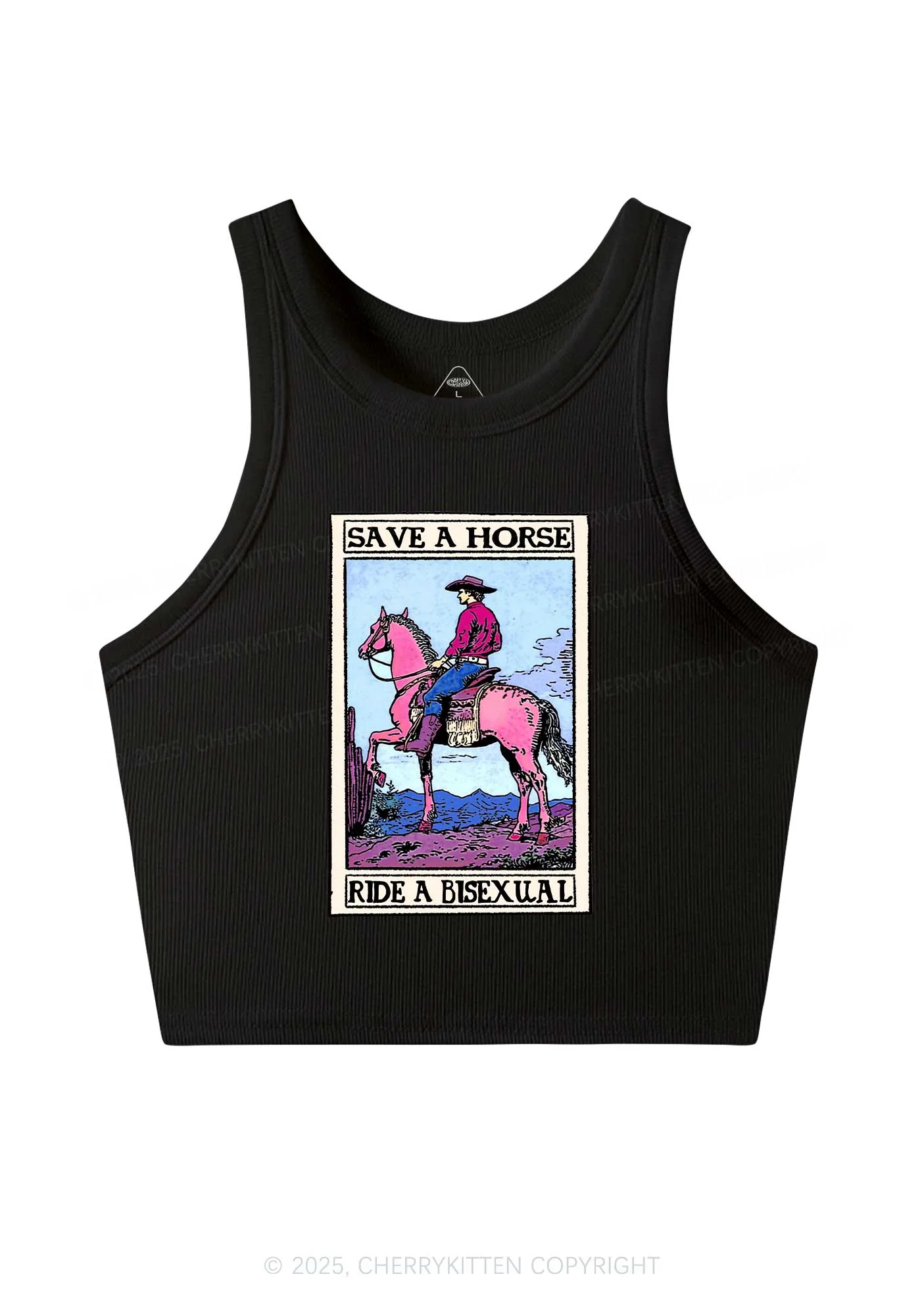 Save Horse Ride Bisexual Pride Y2K Crop Tank Top Cherrykitten - Image 3