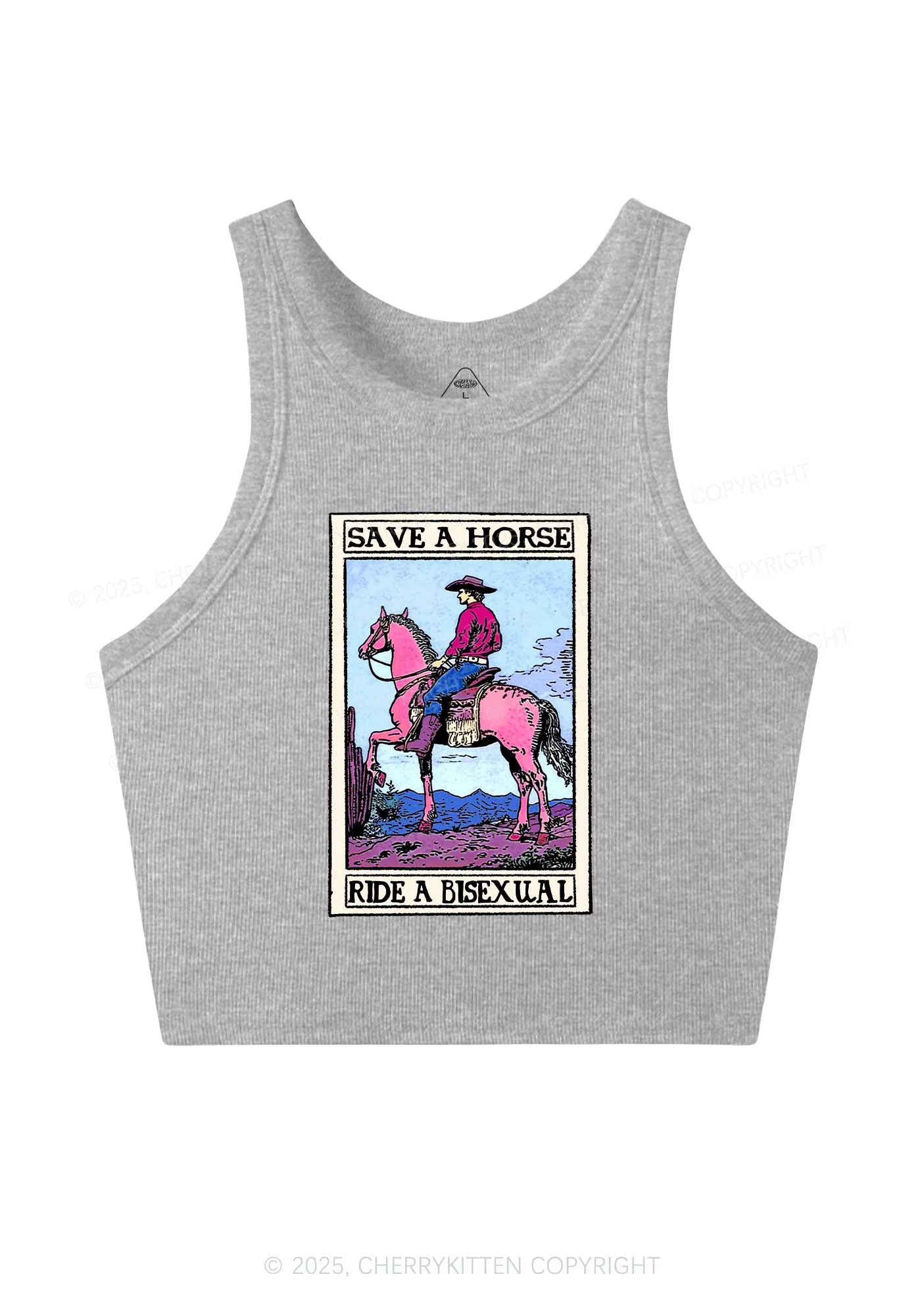 Save Horse Ride Bisexual Pride Y2K Crop Tank Top Cherrykitten - Image 5