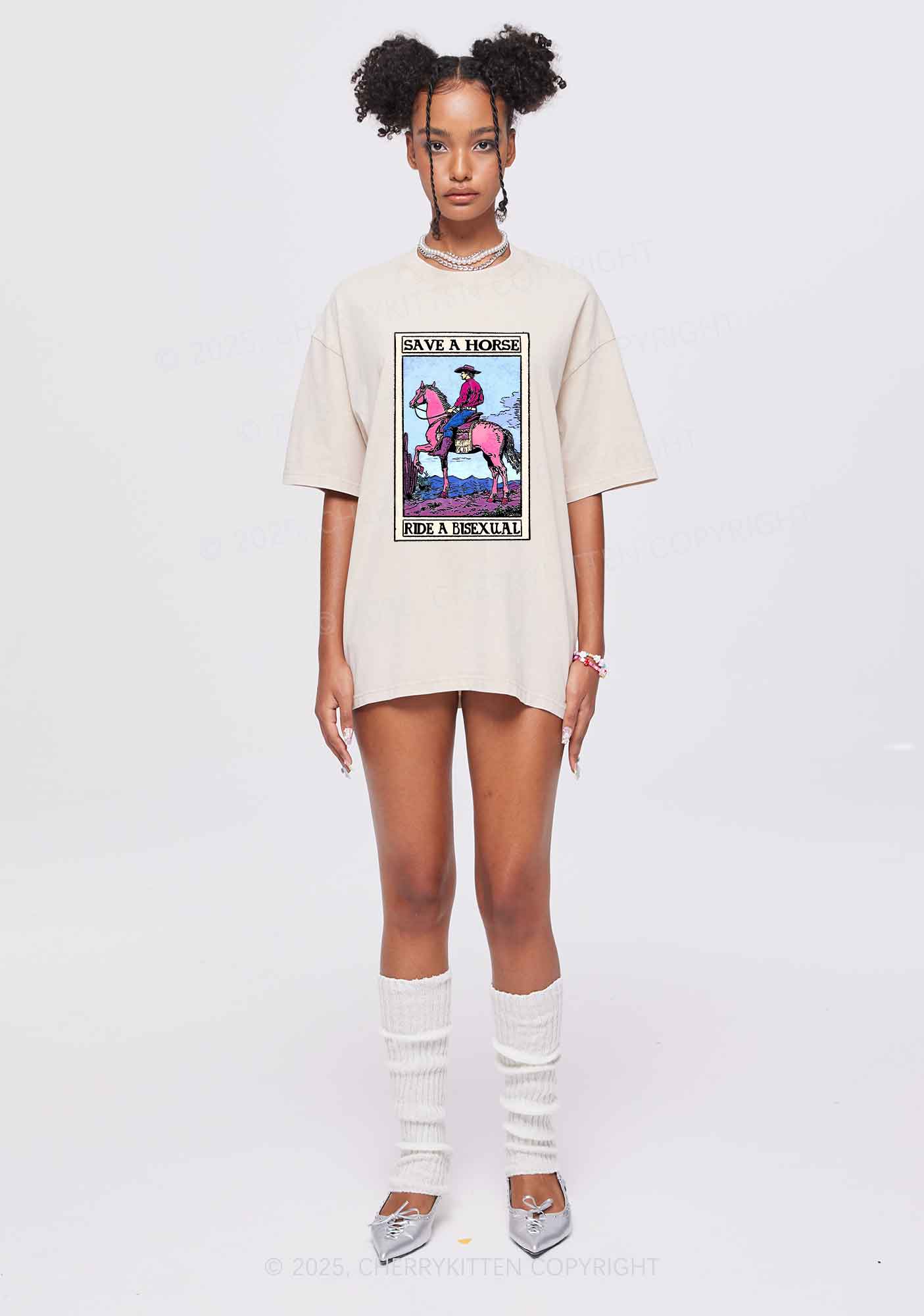 Save Horse Ride Bisexual Pride Y2K Shirts Washed Tee Cherrykitten - Image 2