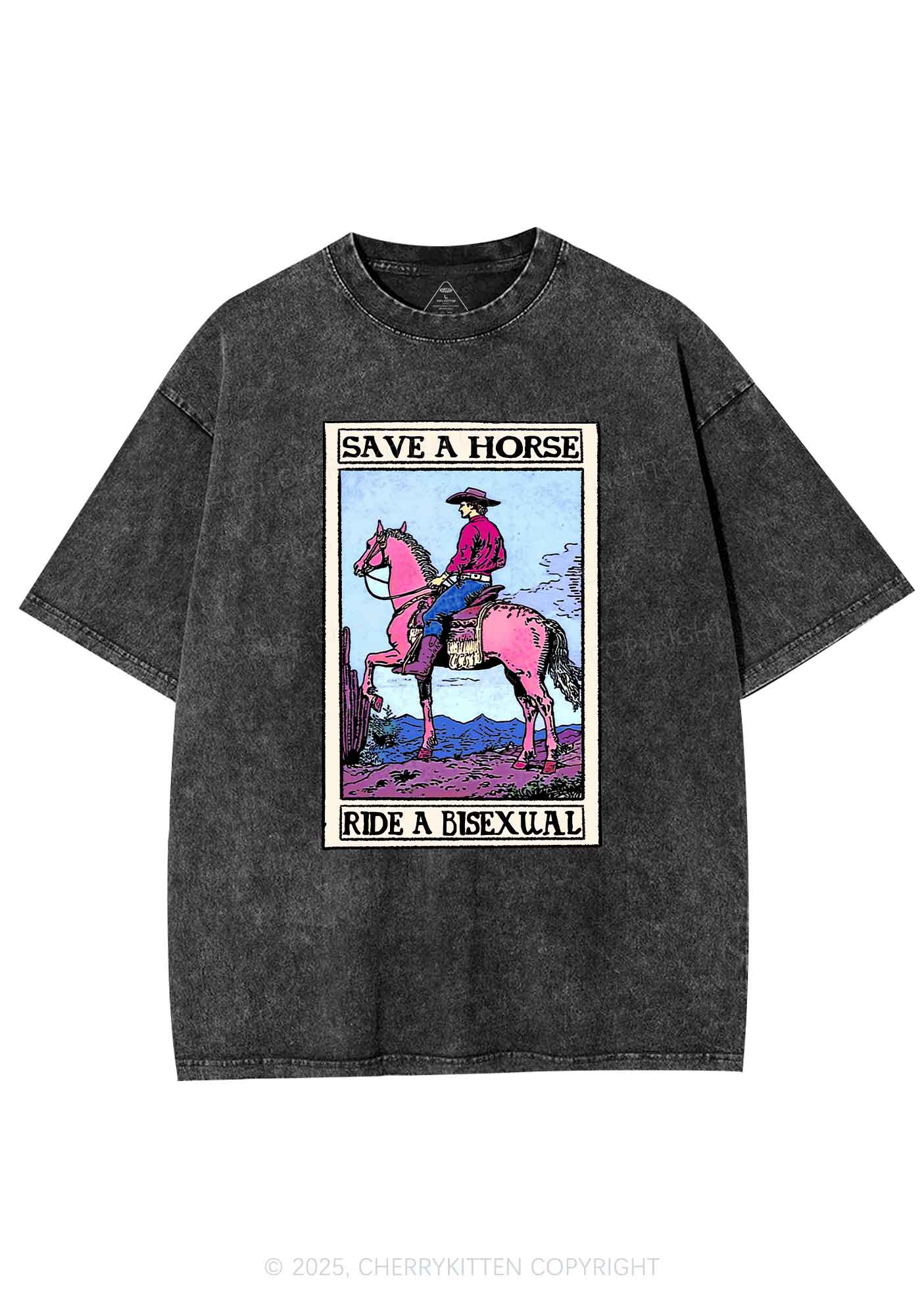 Save Horse Ride Bisexual Pride Y2K Shirts Washed Tee Cherrykitten - Image 3