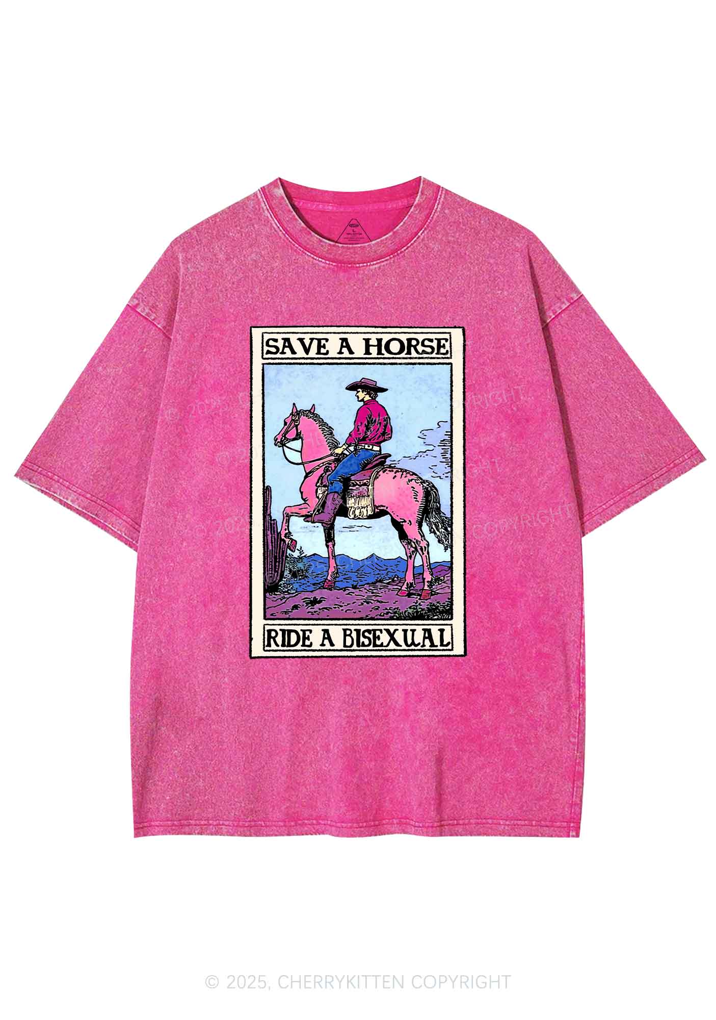 Save Horse Ride Bisexual Pride Y2K Shirts Washed Tee Cherrykitten - Image 4